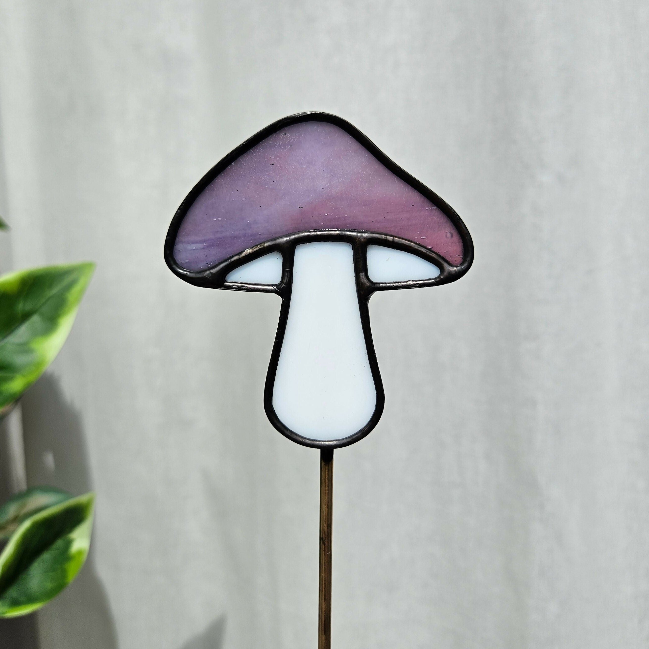Streaky Purple Mushroom Stained Glass Plantstake