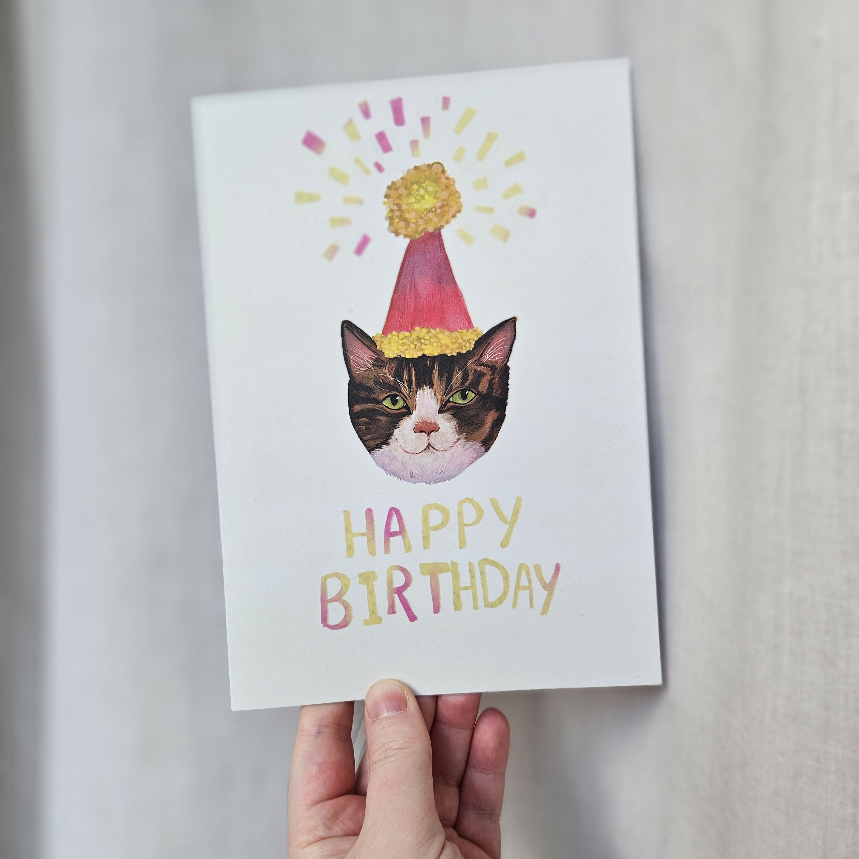 Happy Birthday Party Hat Cat Card