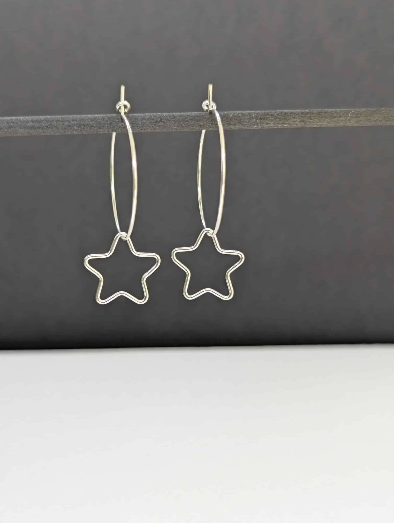 ‘Starlight’ Sterling Silver Star Hoop Earring- Meduim Size