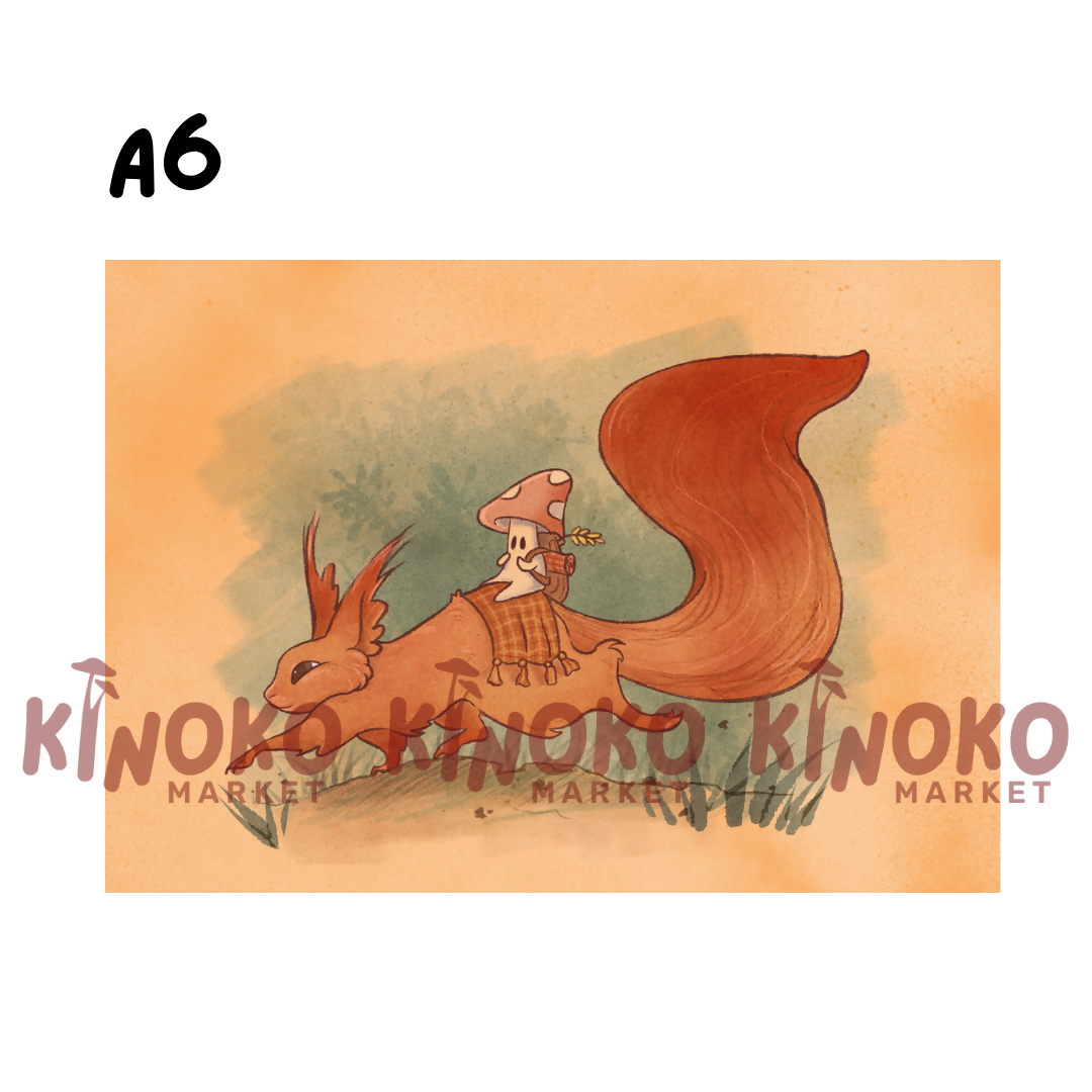 Red Squirrel Mushroom A6 Print