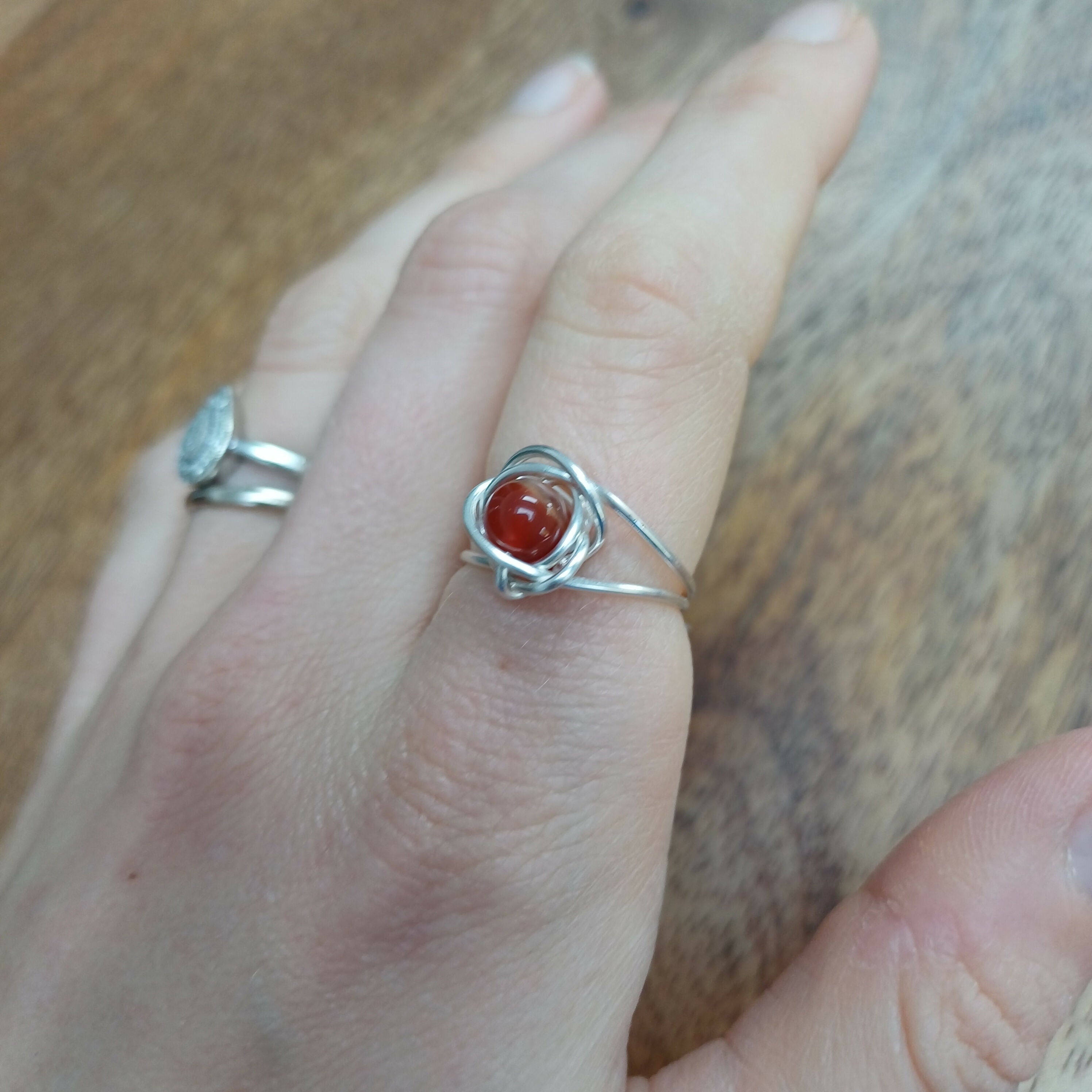 Carnelian Wire Wrapped Adjustable Ring