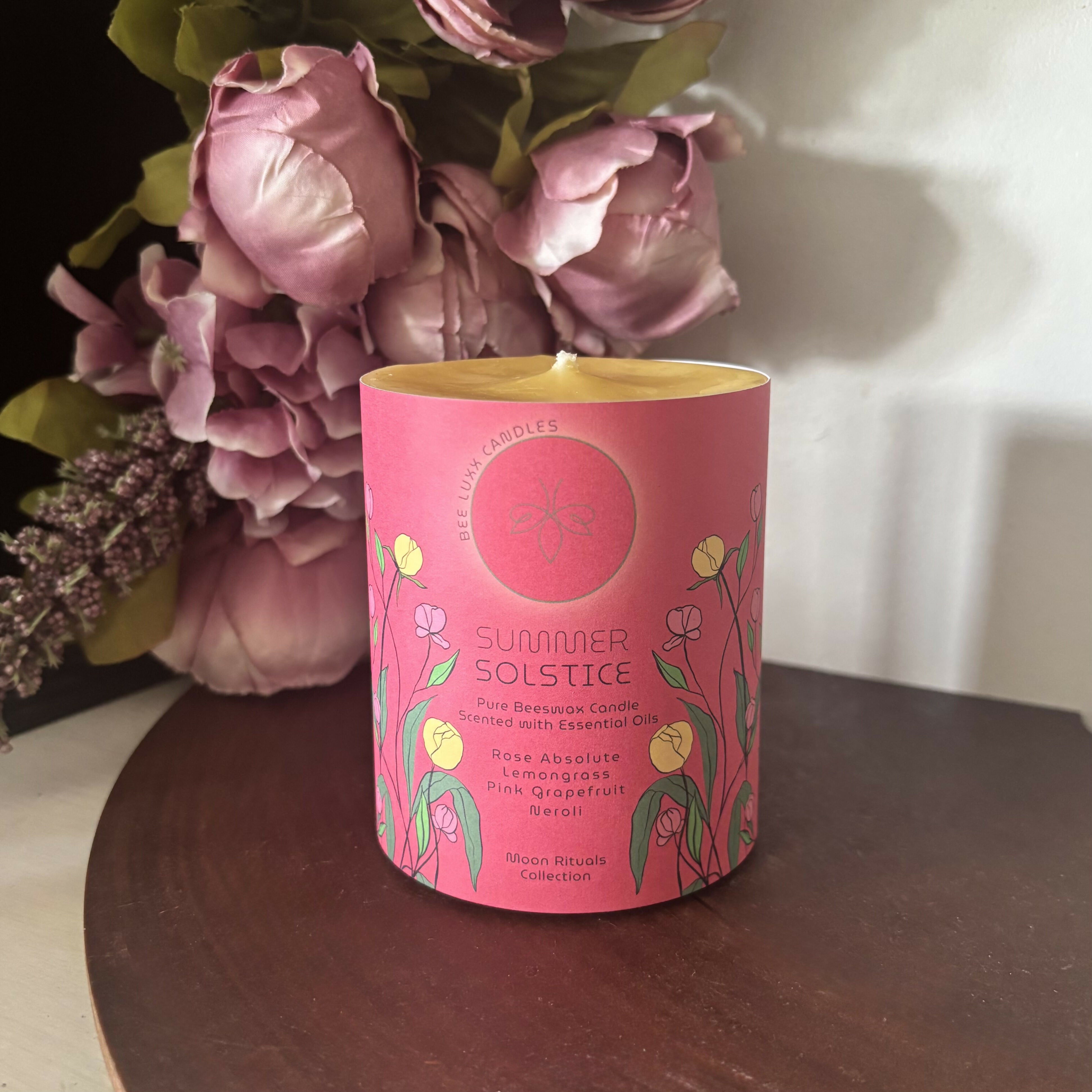 Summer Solstice - 100% Natural Essential Oil & Beeswax Pillar Candle