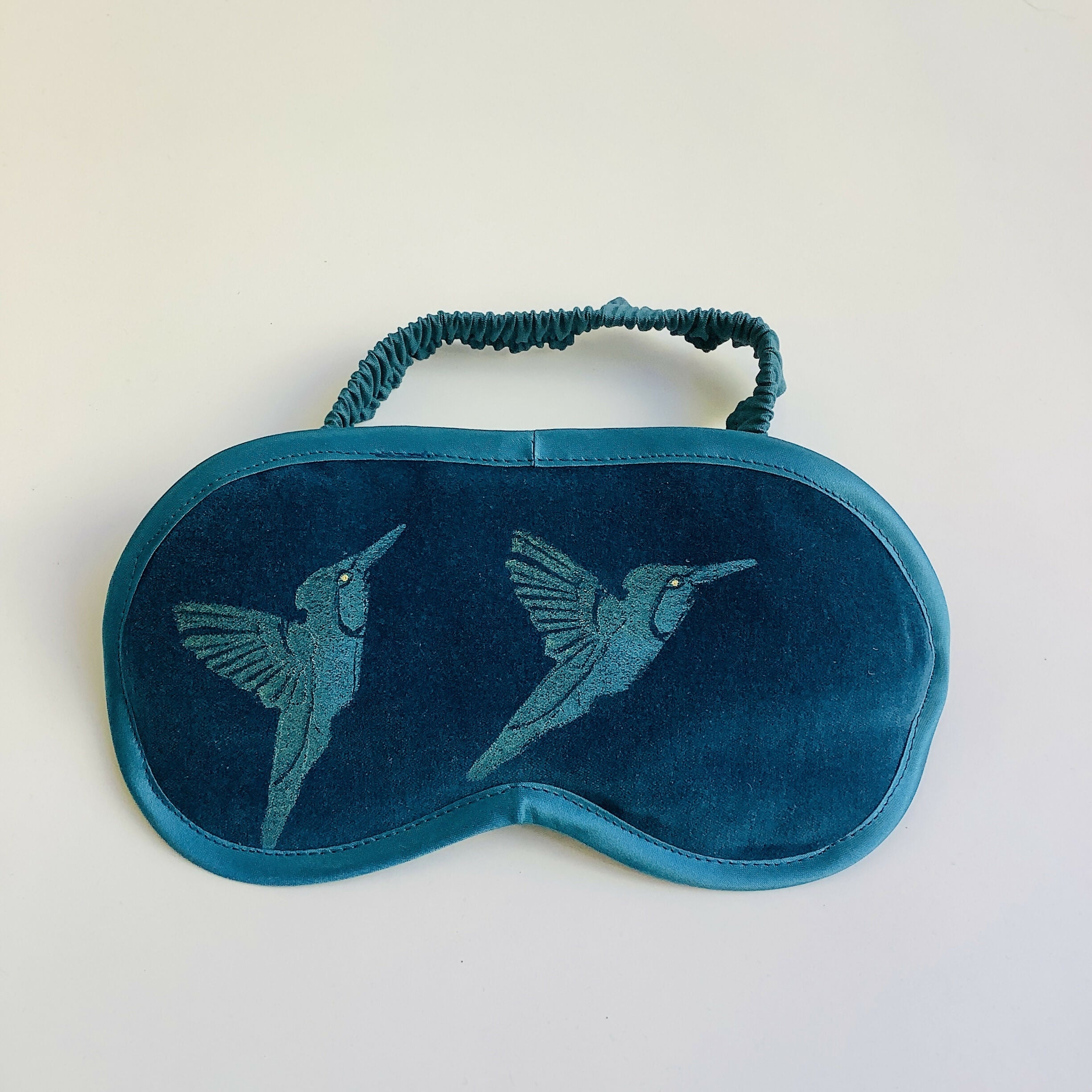 Teal Hummingbird Velvet Lavender Eye Mask