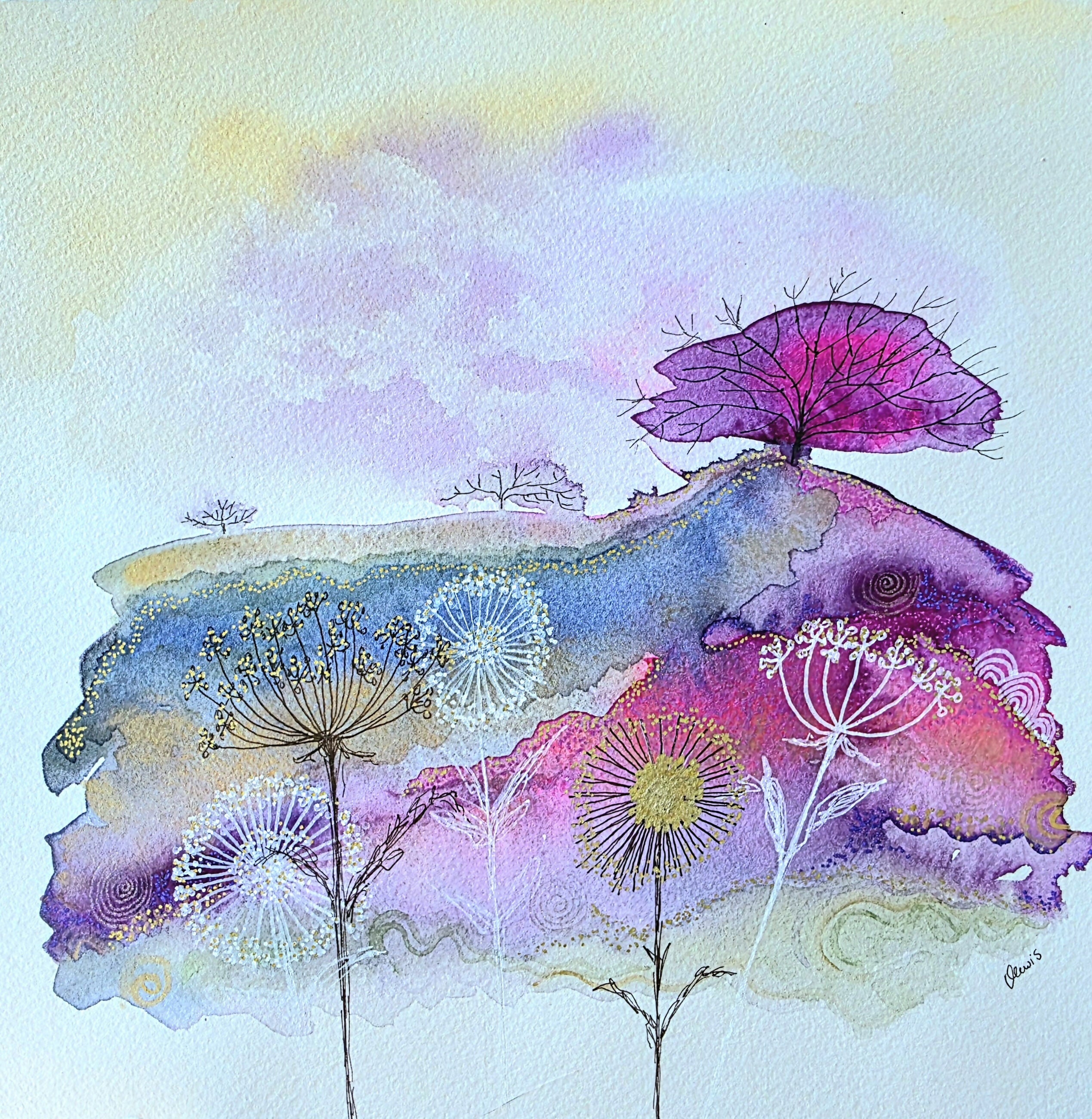 'Blustery Hilltop' Original Mixed Media Painting