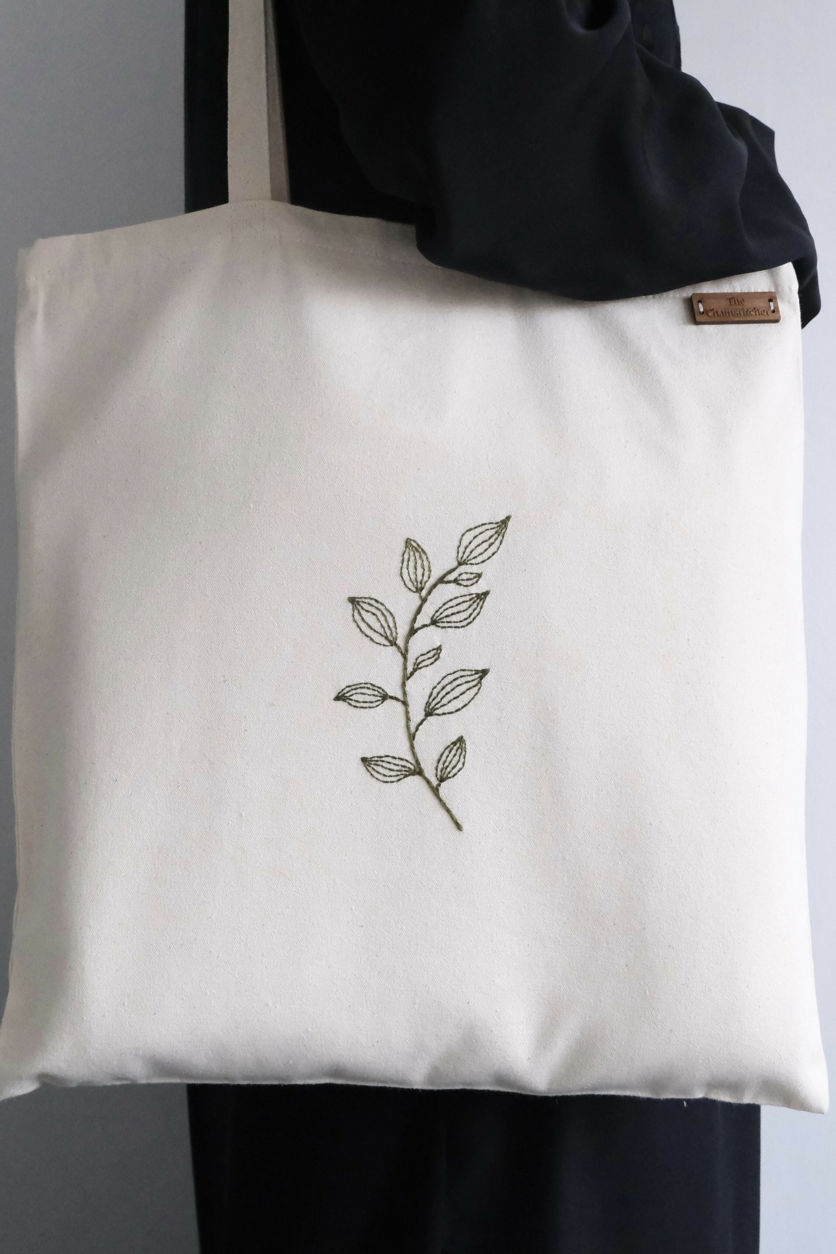 Hand Embroidered Leaf Tote