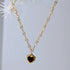 Black Enamel and Gold Ornate Heart Necklace on Gold Plated Deco Oval Chain