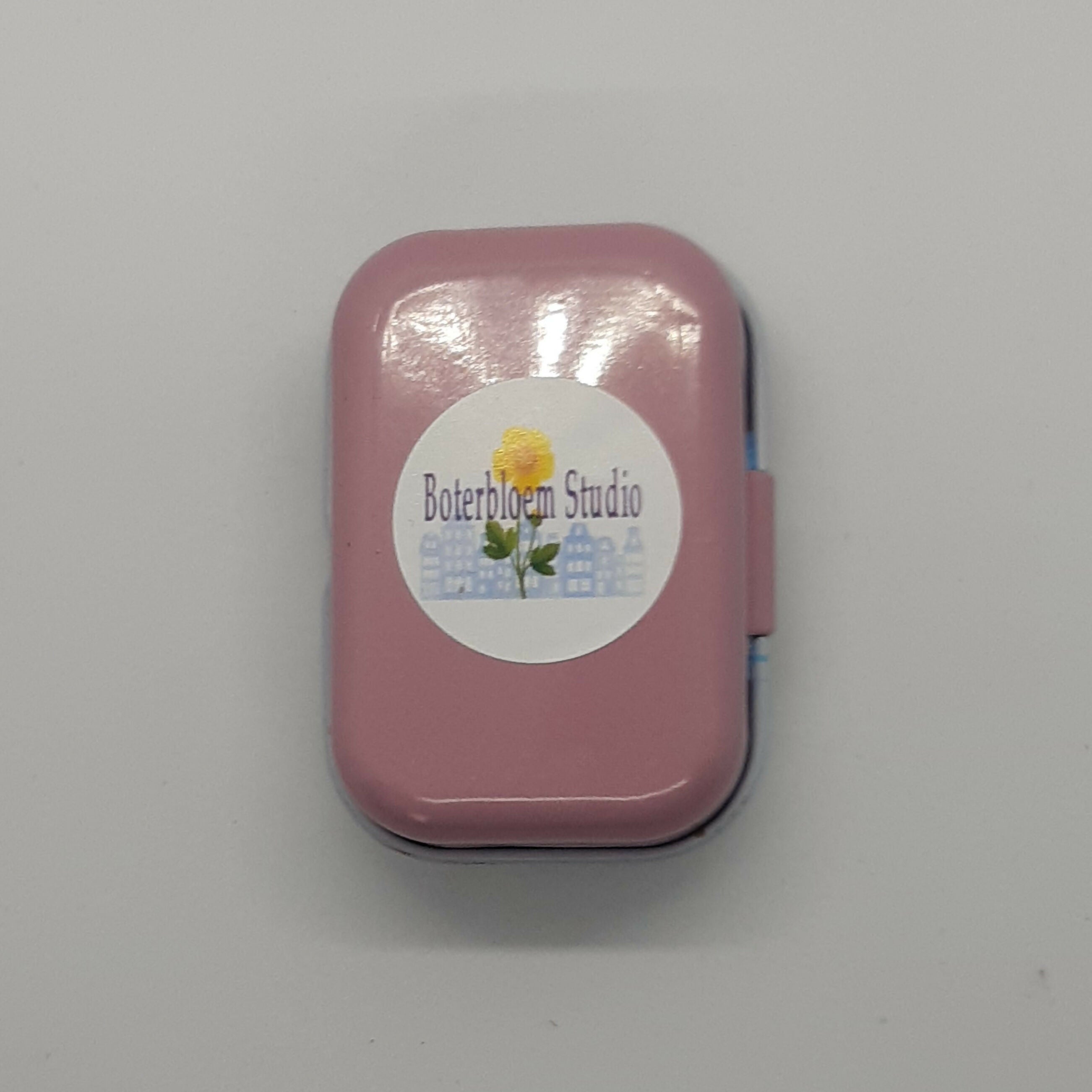 Clay House and Tree in a Metal Tin (Pink Flower Tin)