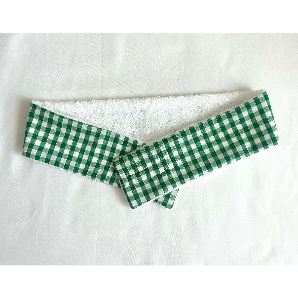 Green Gingham Makeup Spa Headband with Adjustable Velcro Strap