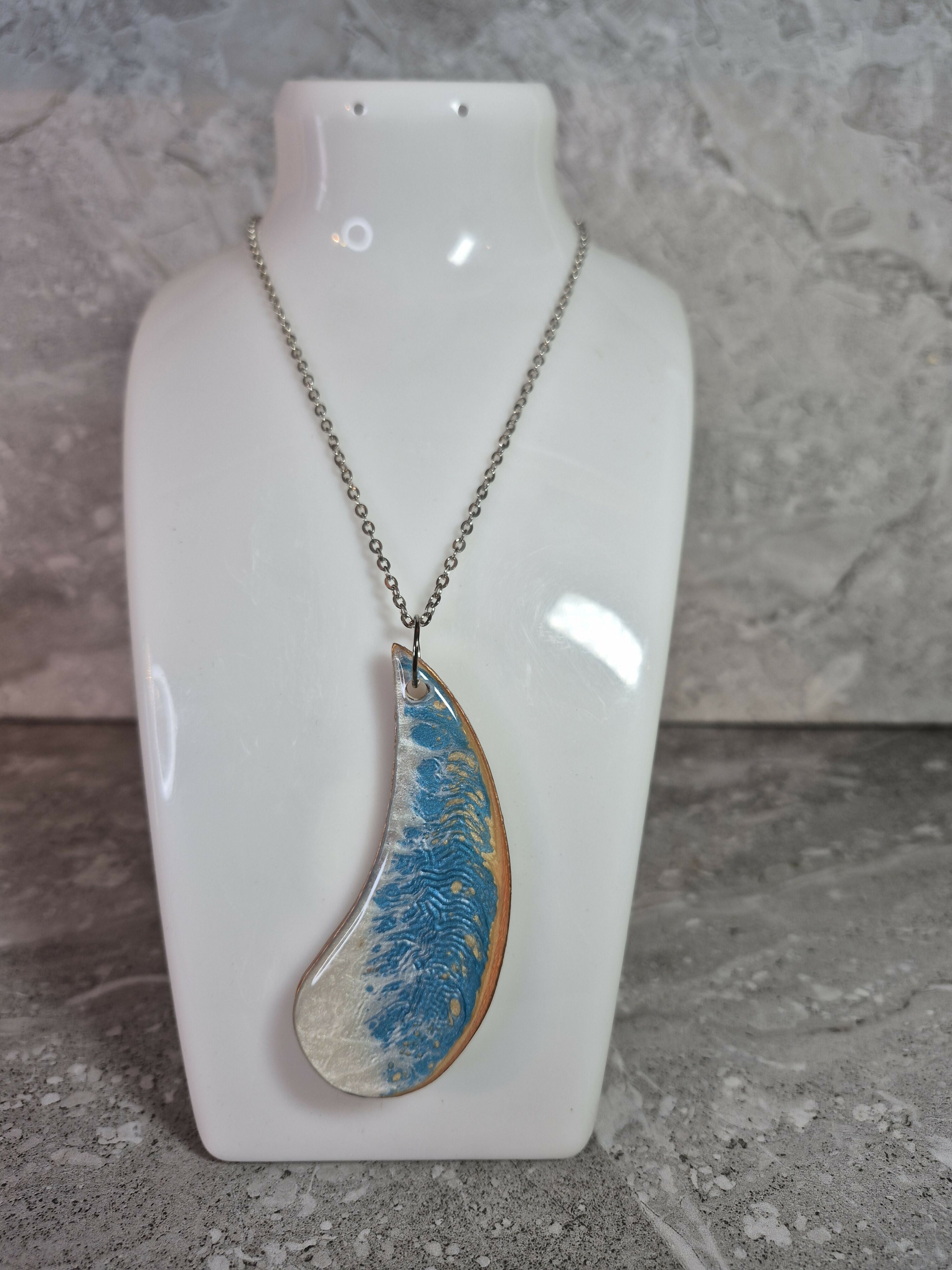 Unique Hand Crafted Cyan, Blue, Ivory and Sand Coloured Pendant