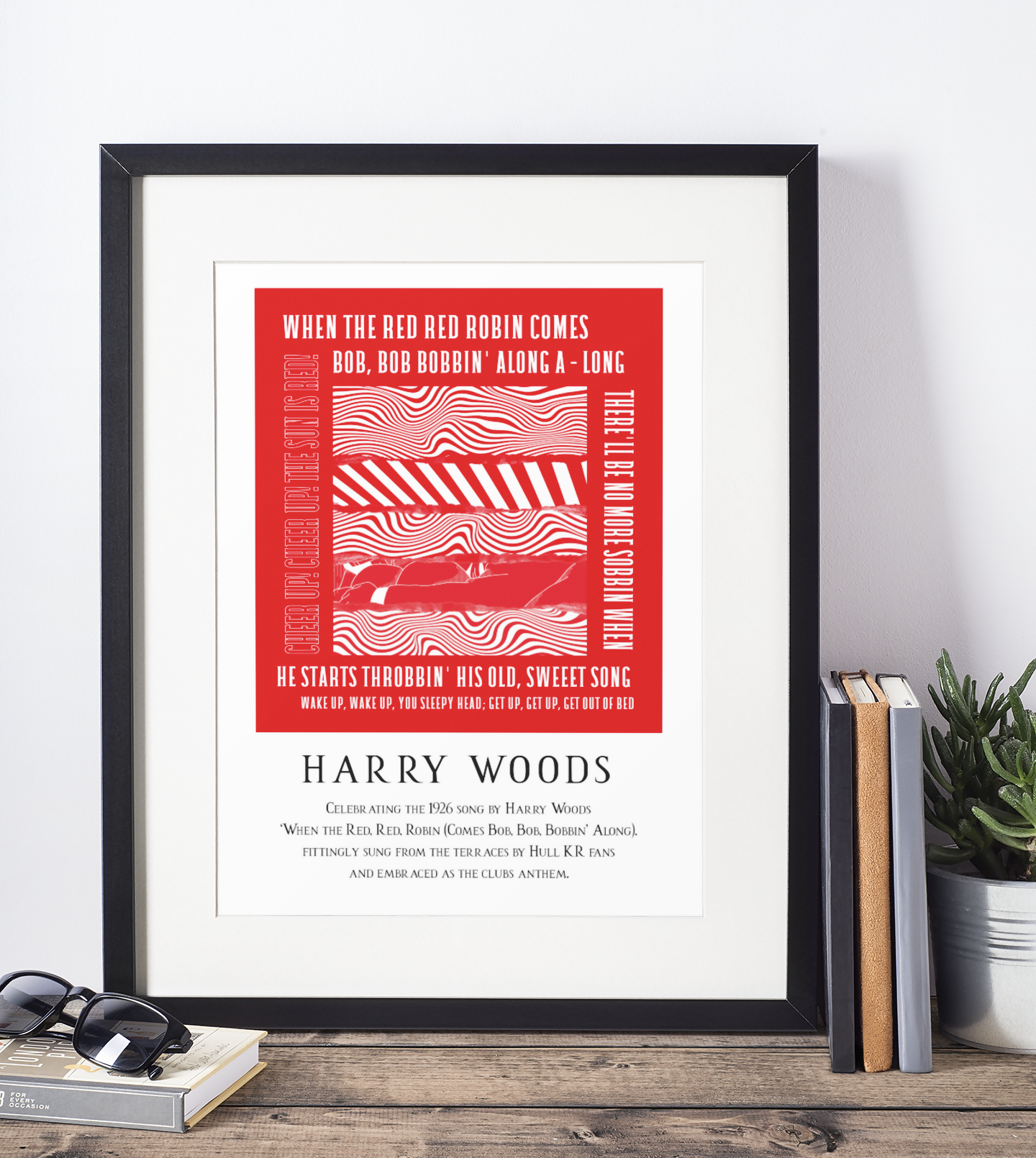 Hull KR Art Print RED RED ROBIN LYRICS Design in Red