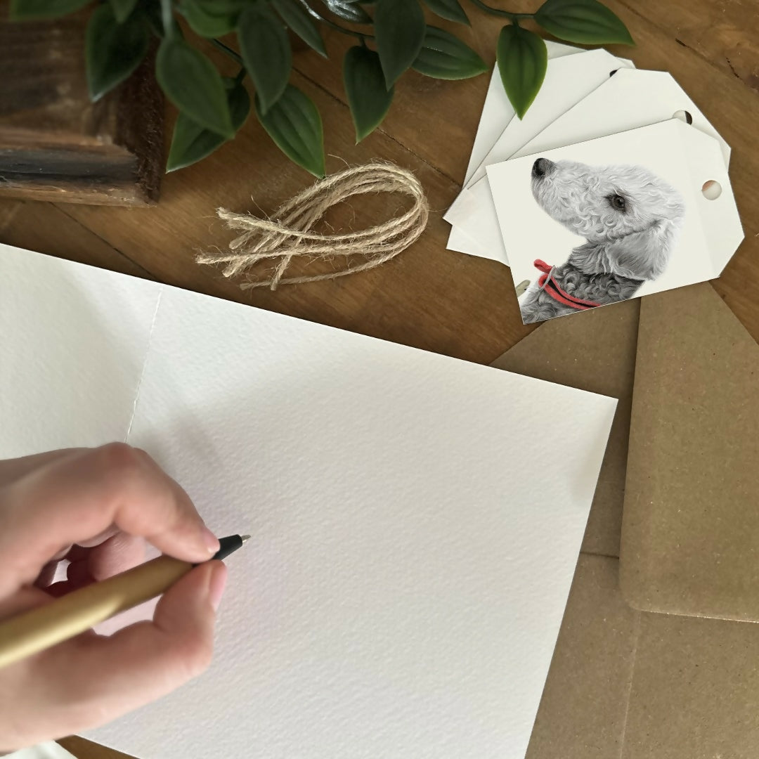 Show Bedlington Terrier Gift Tags – Set of 4 Tags – Dog Lover Gift – Pedigree Dog Illustration