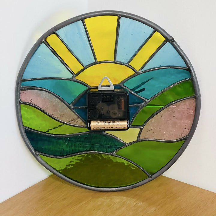 Stained Glass Round Landscape Clock