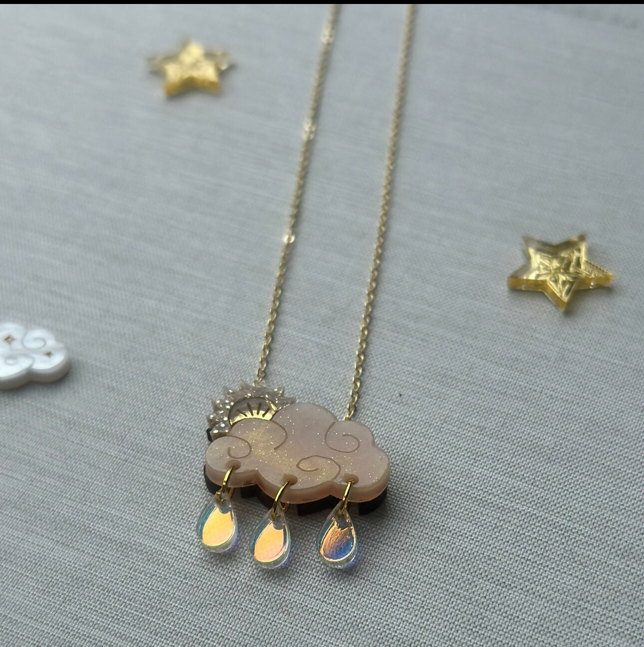 Sunbeam Cloud and Raindrop Neckace