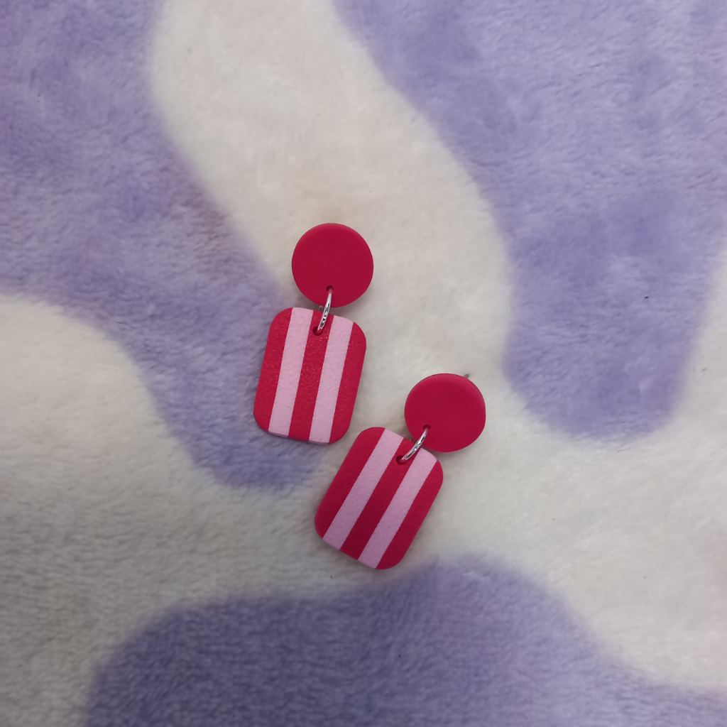 Polymer Clay Small Rectangle Stripy Dangle Earrings