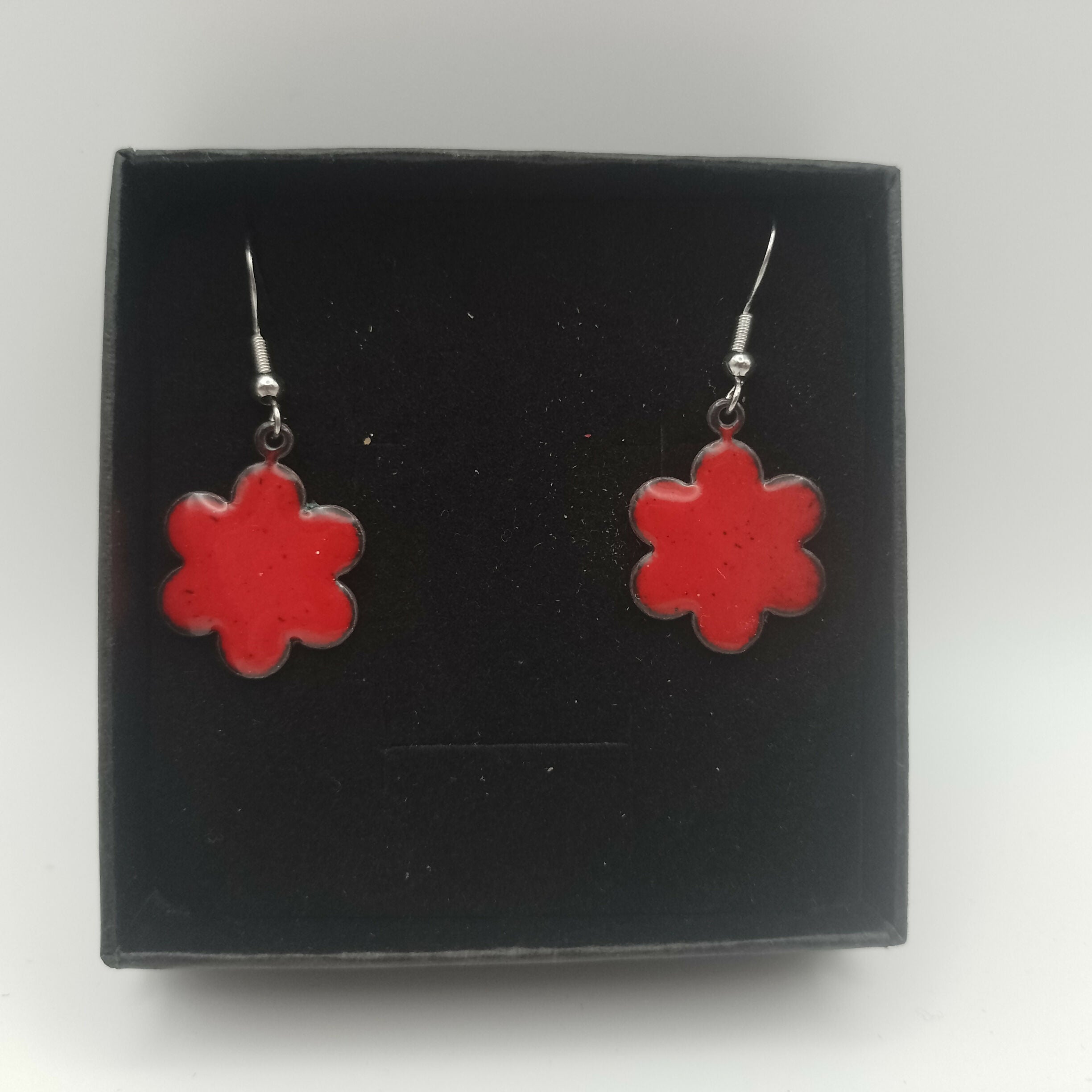 Red Enamel Flower Earrings