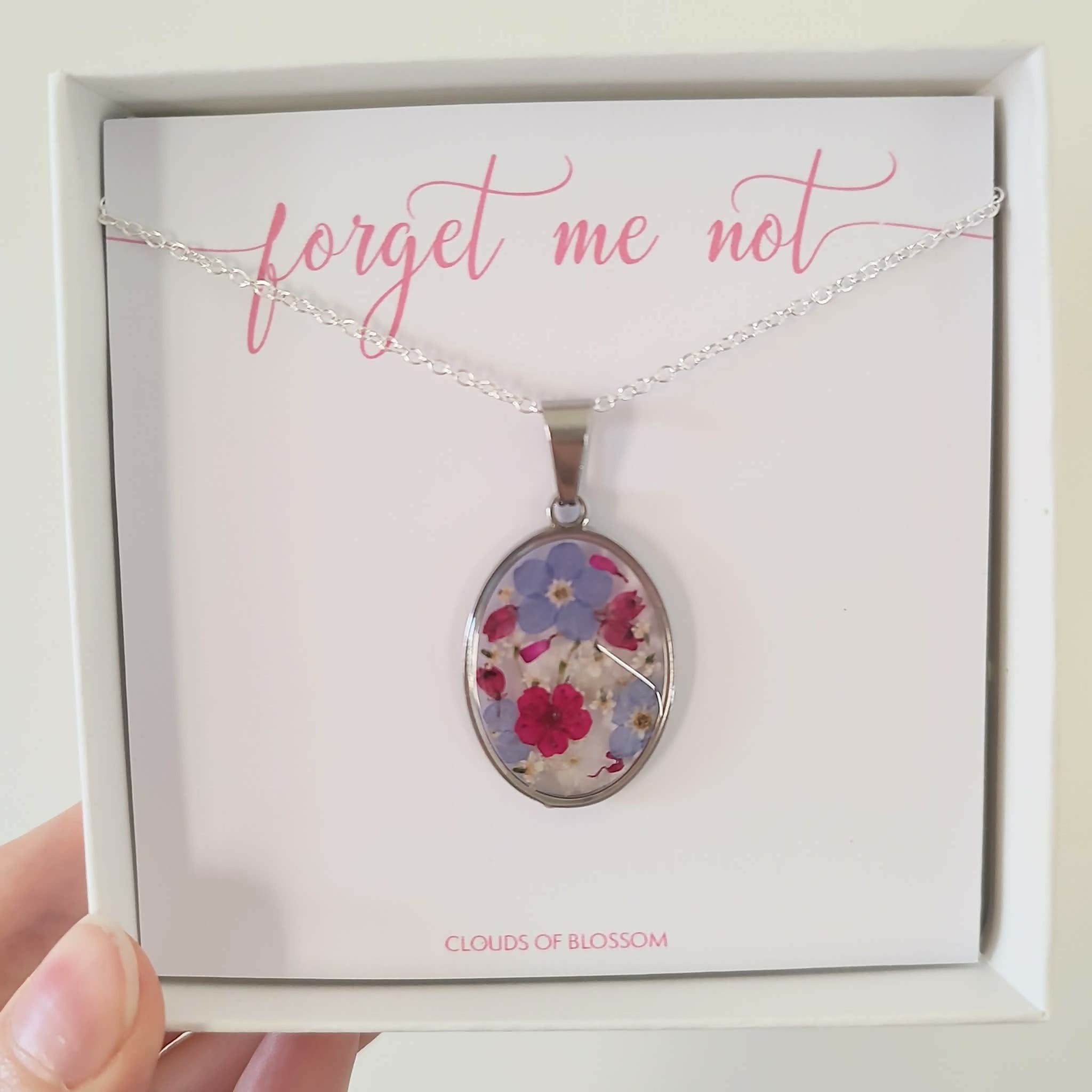 Forget Me Not Oval Necklace Stainless Steel