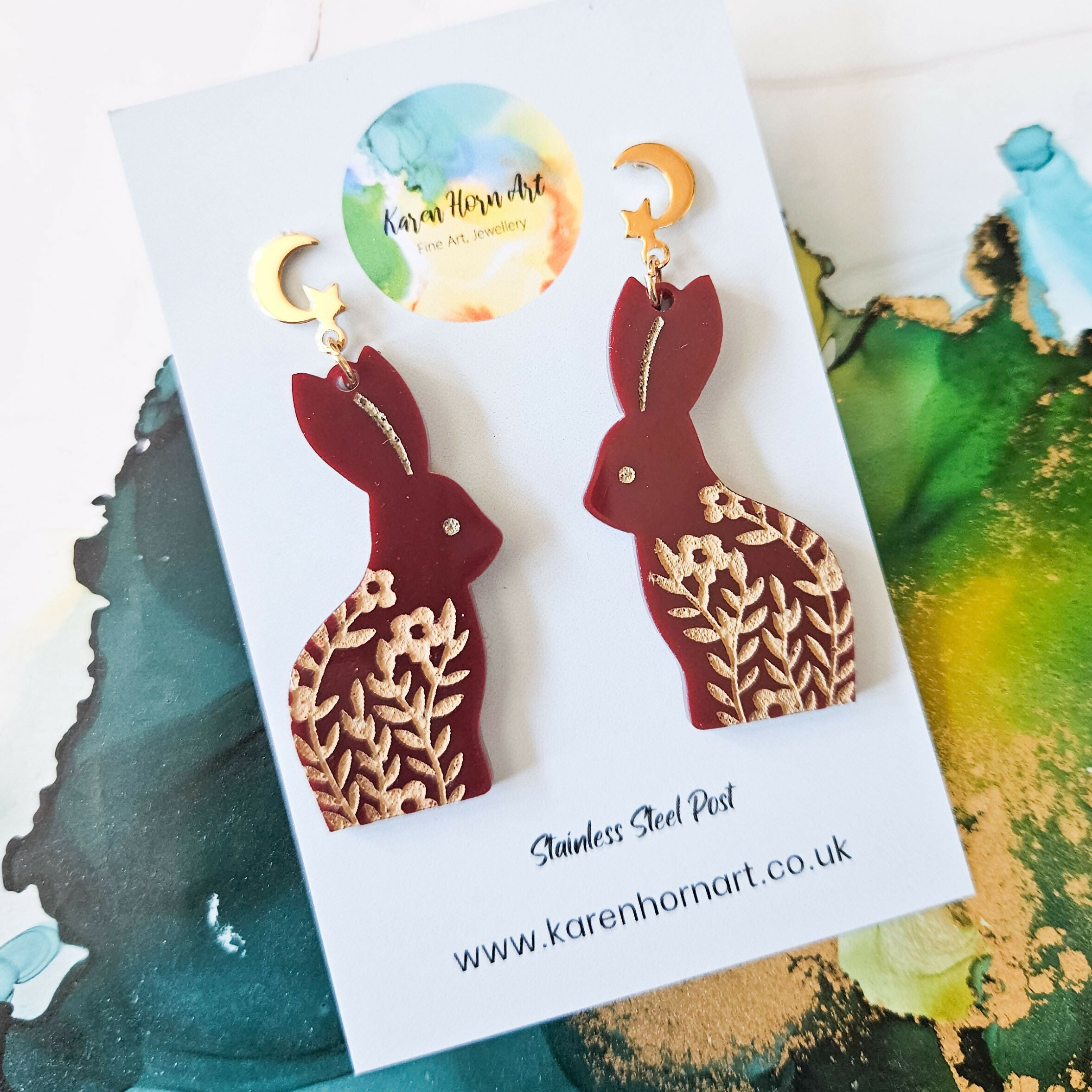 Handmade Brown Hare Resin Earrings