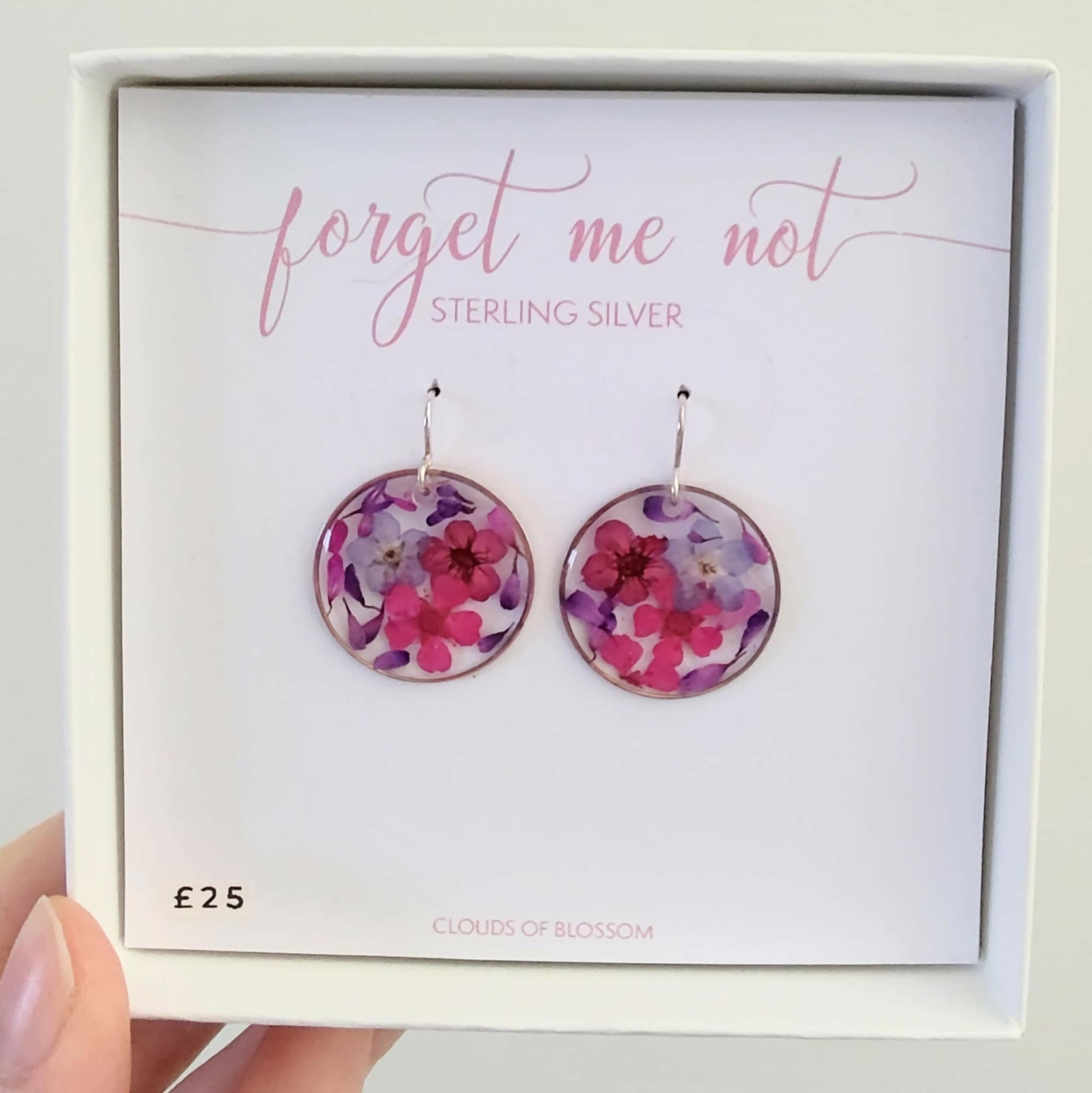 Pressed Flowers Circle Earrings Sterling Silver