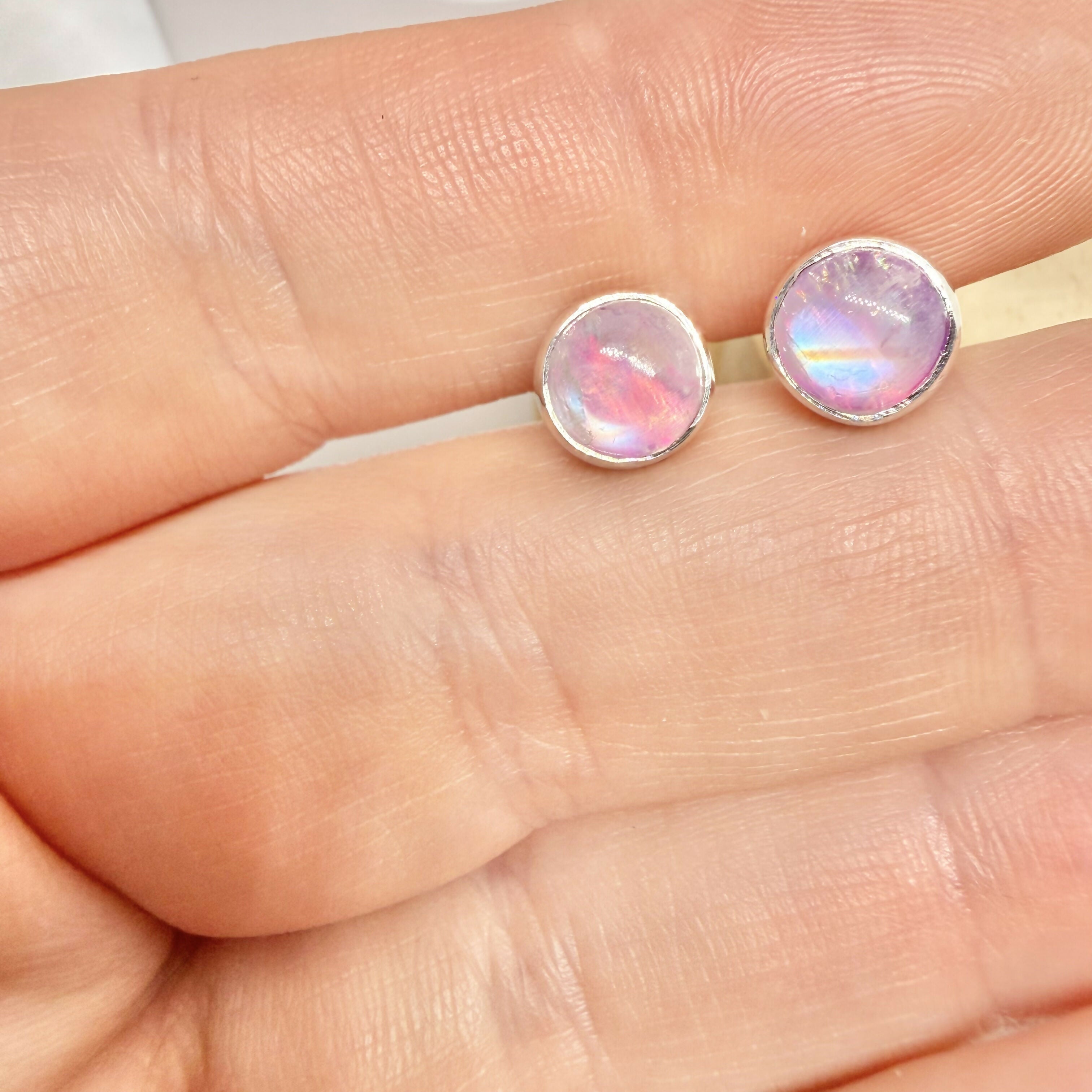 PINK MOONSTONE STUD EARRINGS