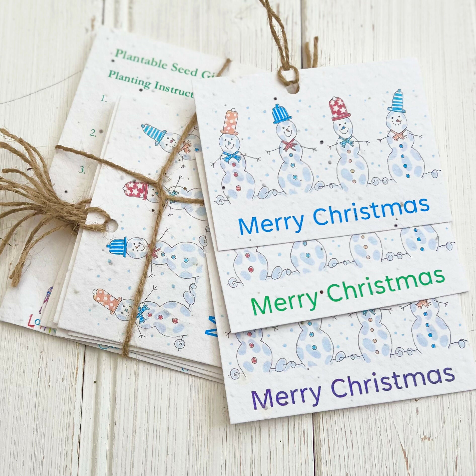 Set of 6 Christmas Seed Gift Tags - 'Jolly Snowmen'