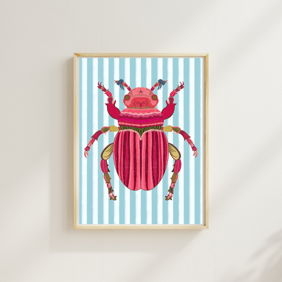 Blue Bug A6 Hand Illustrated Poster