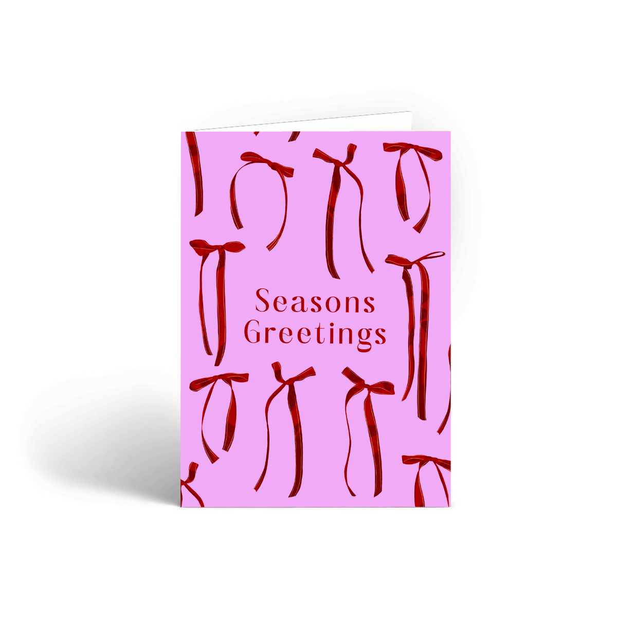 Pink Bow Seasons Greetings Christmas Card