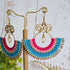 Pink Rose Quartz Statement Earrings; Handmade Bohemian Macramé Earrings With Gold Spiral Wirework