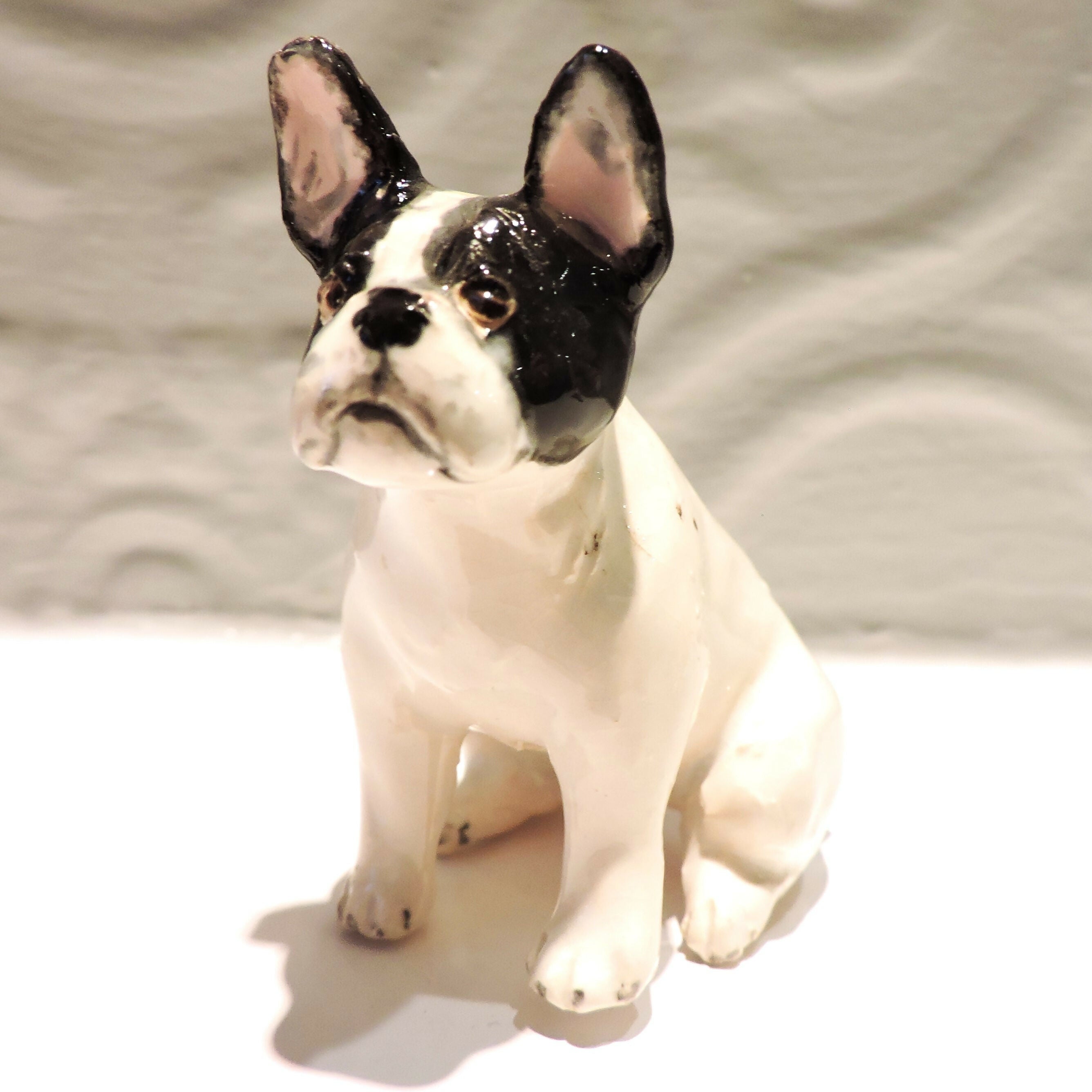 Ceramic White and Black French Bulldog Sculpture