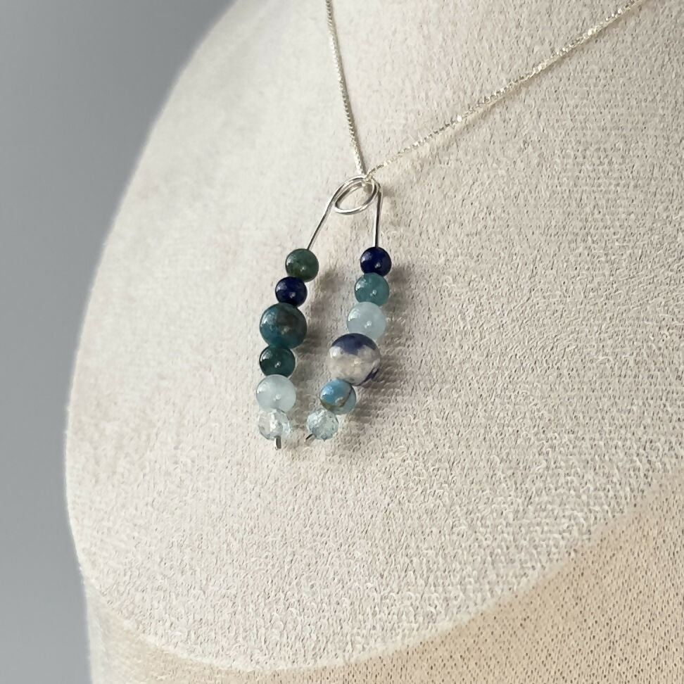 HEALING CRYSTAL & STERLING SILVER PENDANT WITH SLIDING BEADS TO HELP BALANCE YOUR THROAT CHAKRA