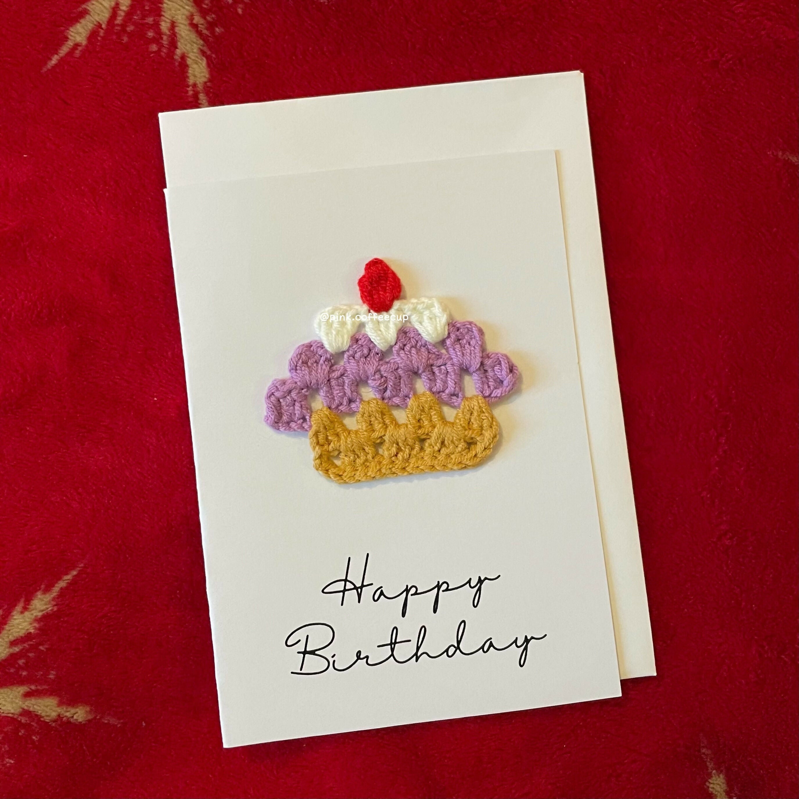 Crochet Handmade Happy Birthday Card - Cupcake