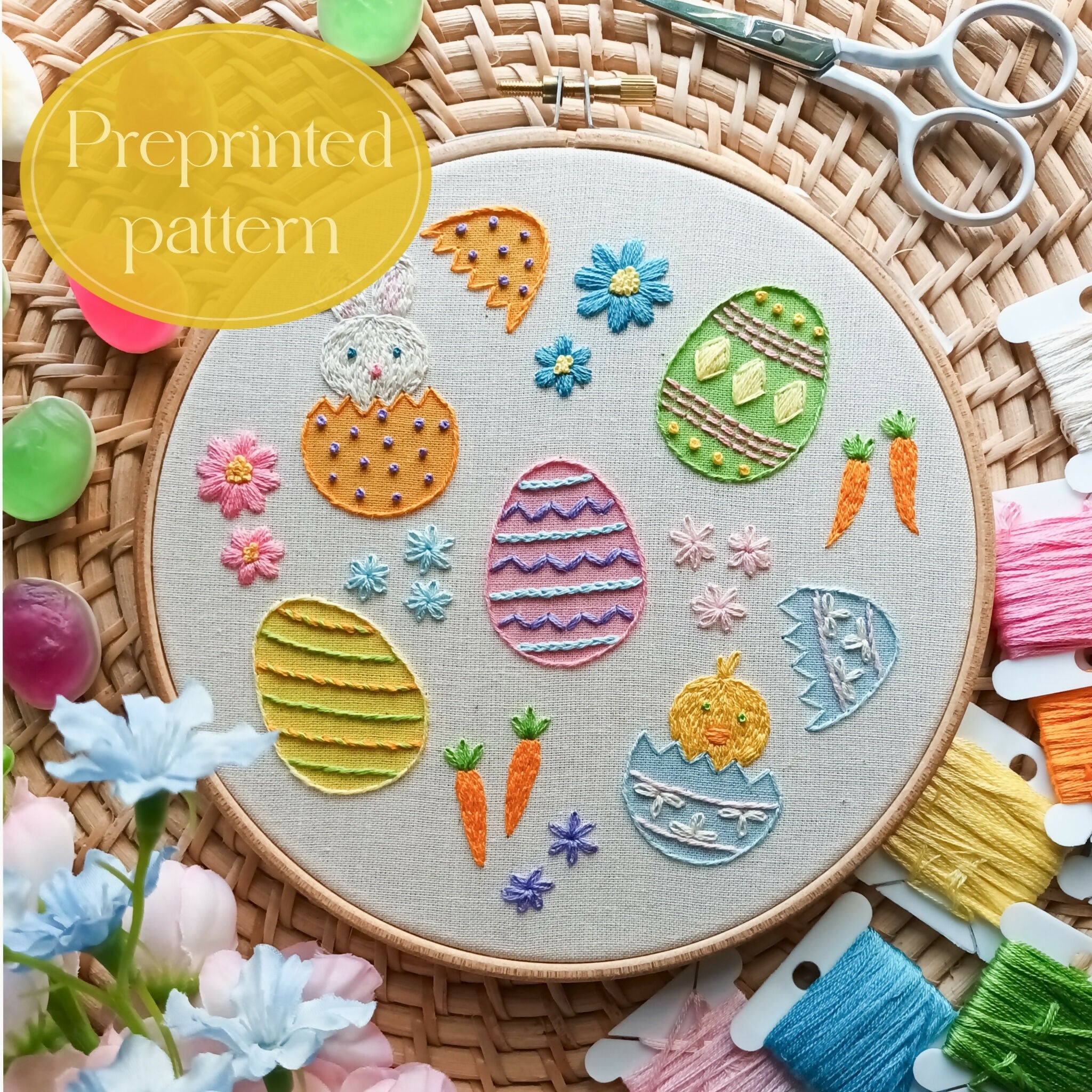 Preprinted embroidery pattern for beginners - Easter eggs