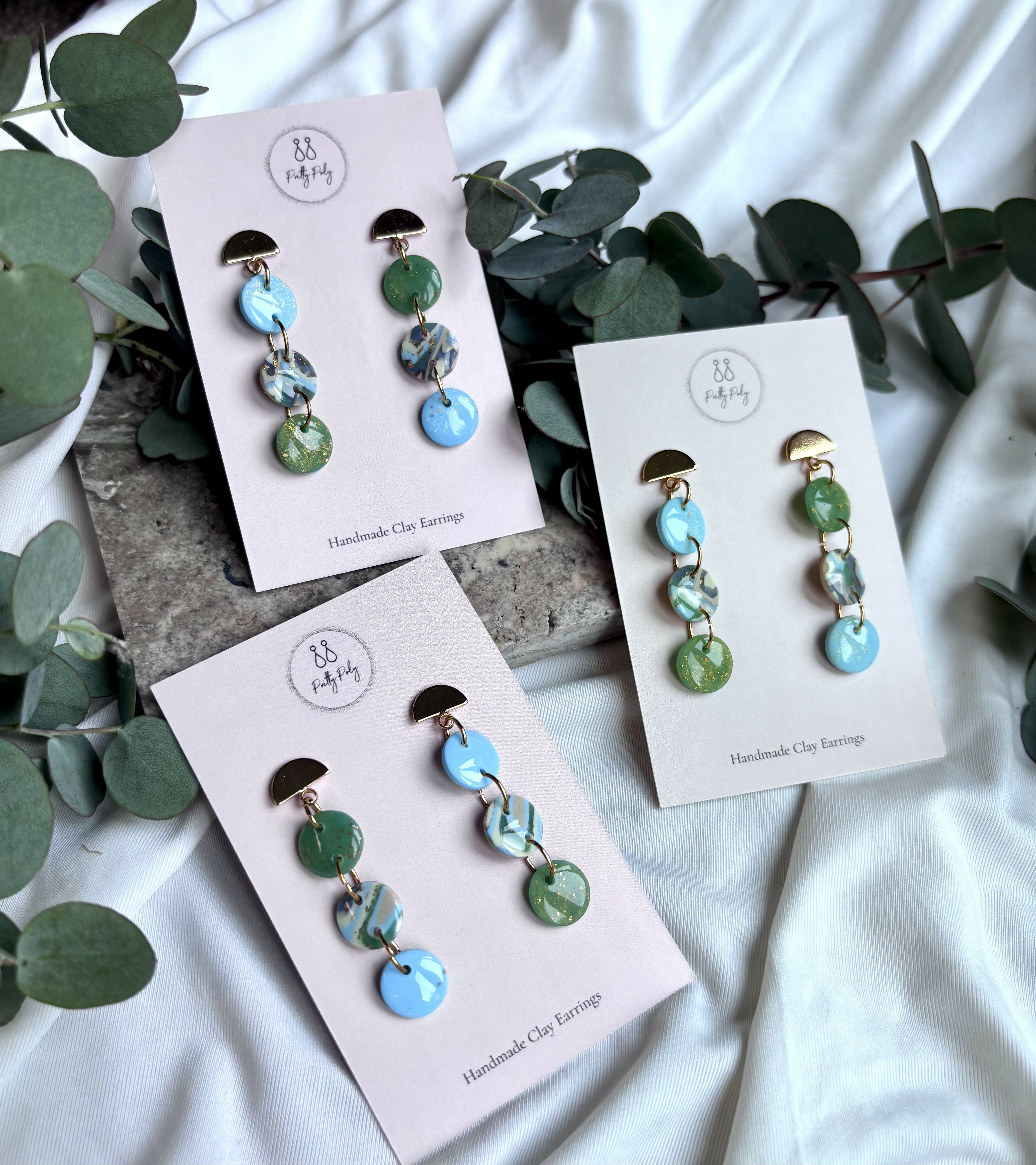 Aqua Collection - Droplet Dangles Polymer Clay Earrings