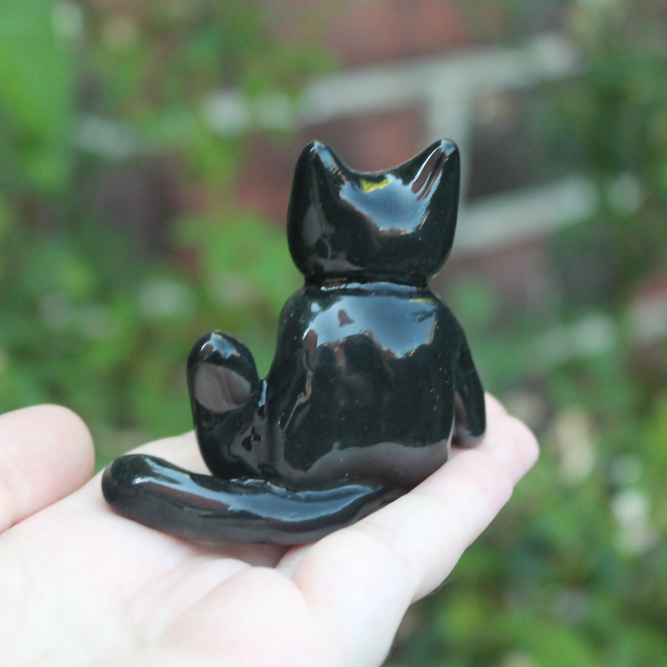 Handmade Polymer Clay Sitting Cat Figure - Black Cat