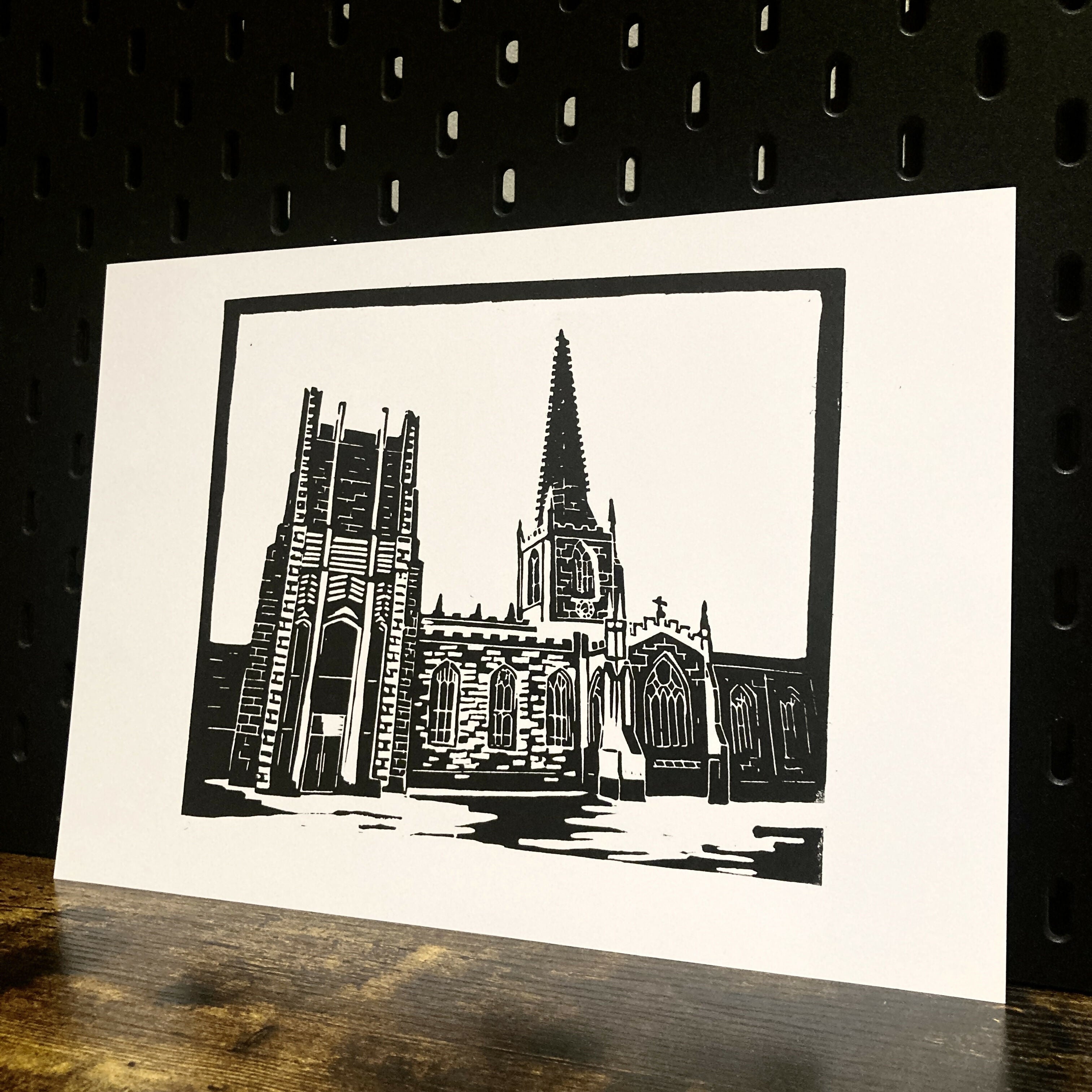 Sheffield Cathedral - A4 Hand Carved Lino Print On Card