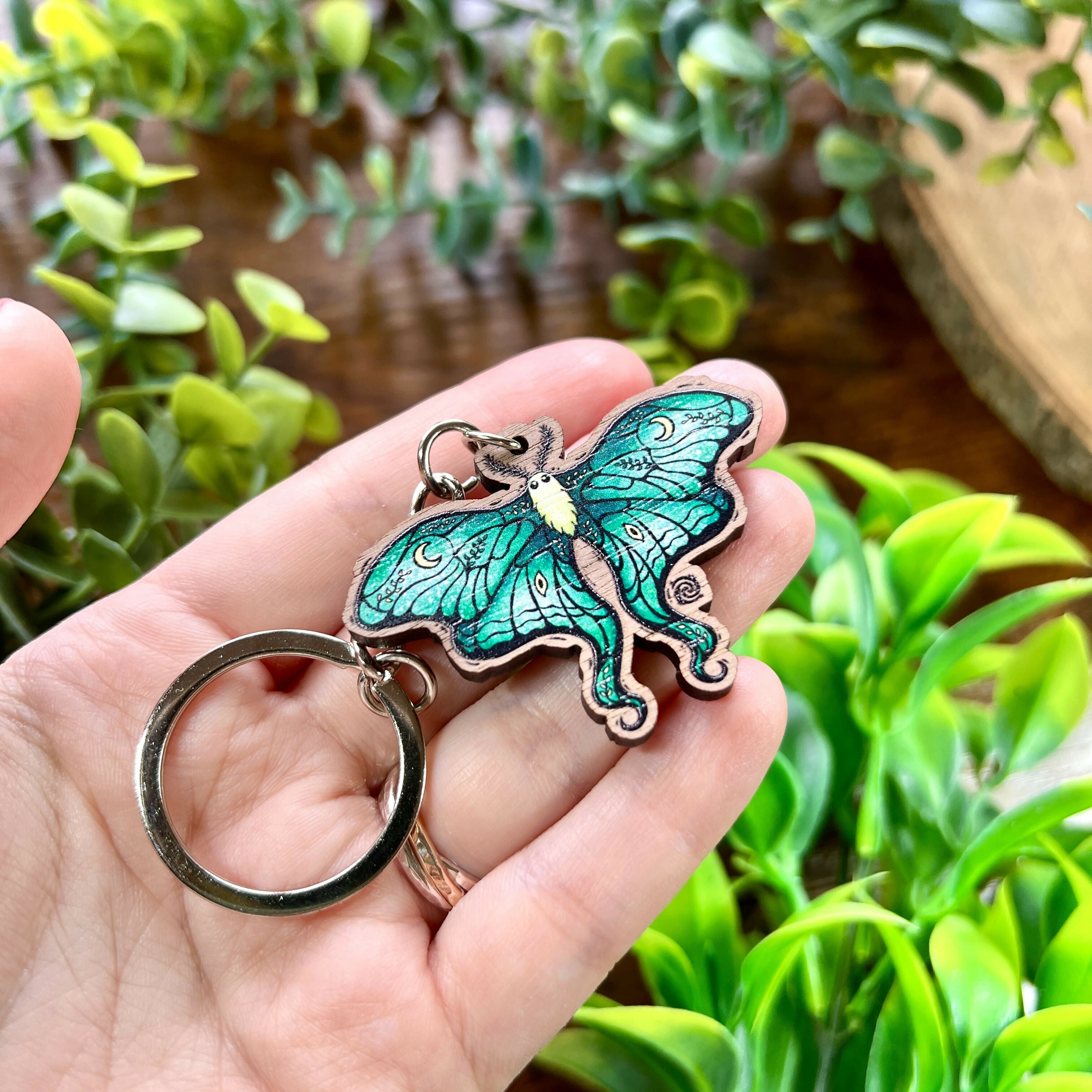 Lunar Moth Wooden Keyring
