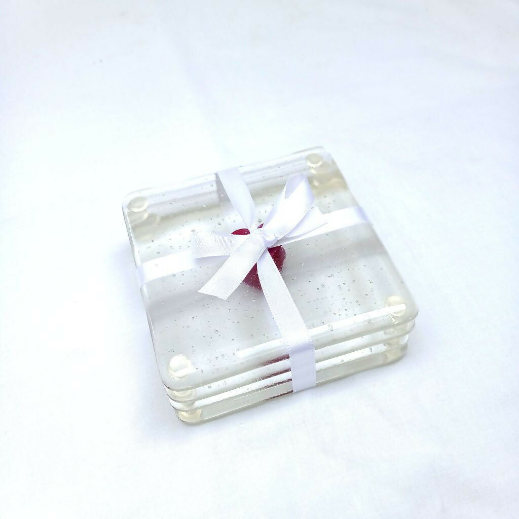 Set Of 4 Fused Glass Heart Coasters