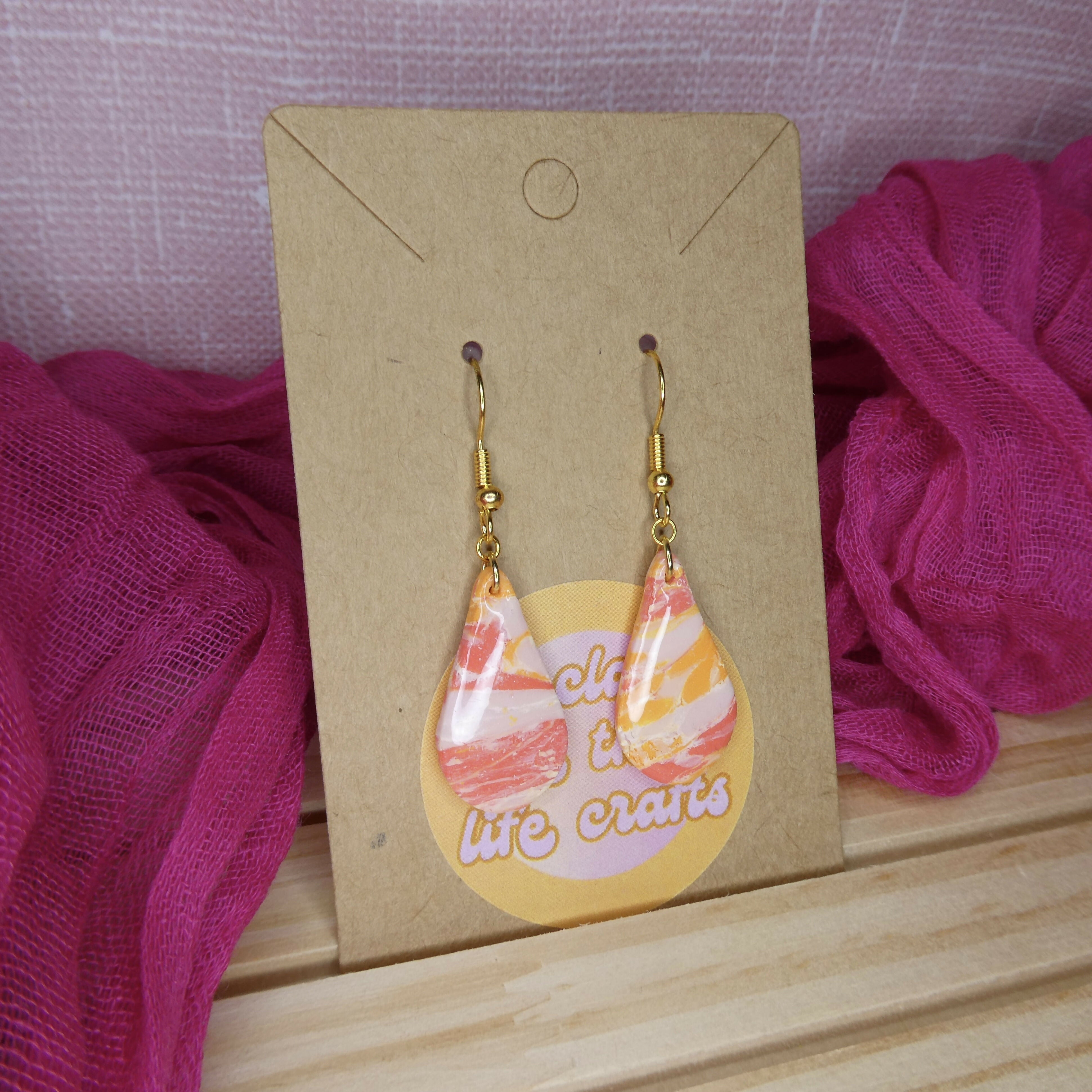 Orange Coral And Pink Teardrop Dangle Earrings