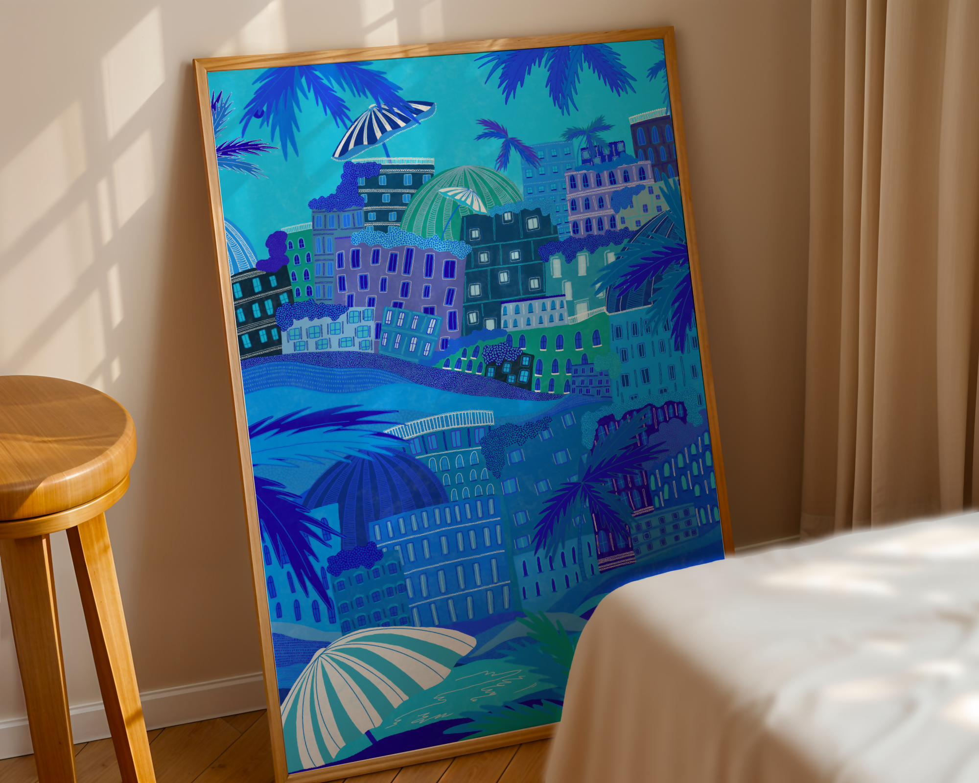 Shades of Bleu A4 hand illustrated print