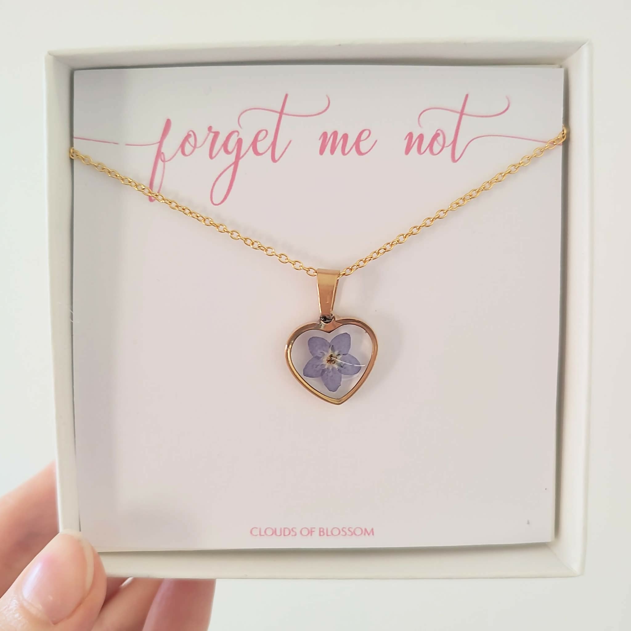 Forget Me Not Heart Necklace Gold Plated Stainless Steel