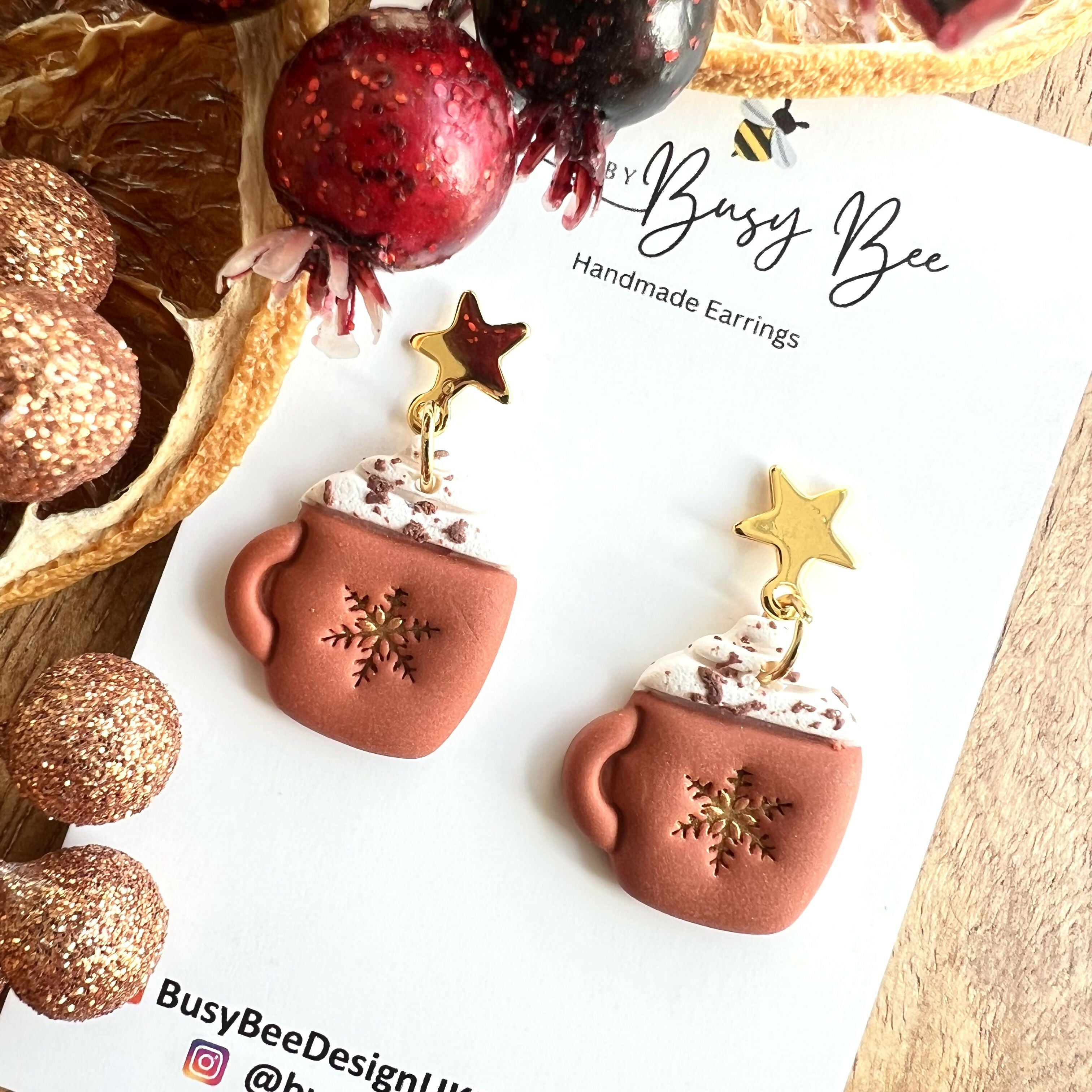 Polymer Clay Christmas Earrings / Handmade Festive Dangles / Xmas Jewellery