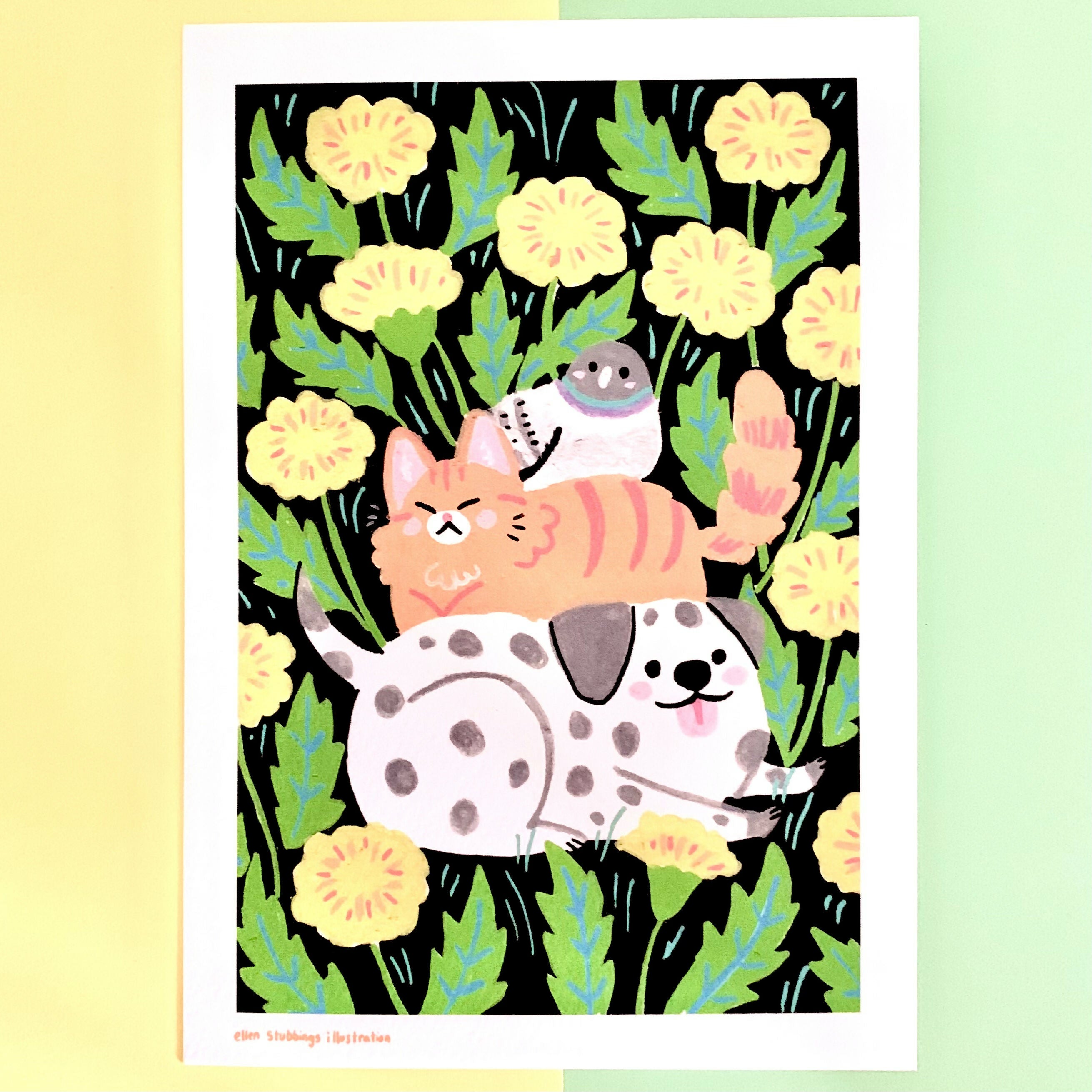 Dog, Cat and Pigeon A5 Art Print