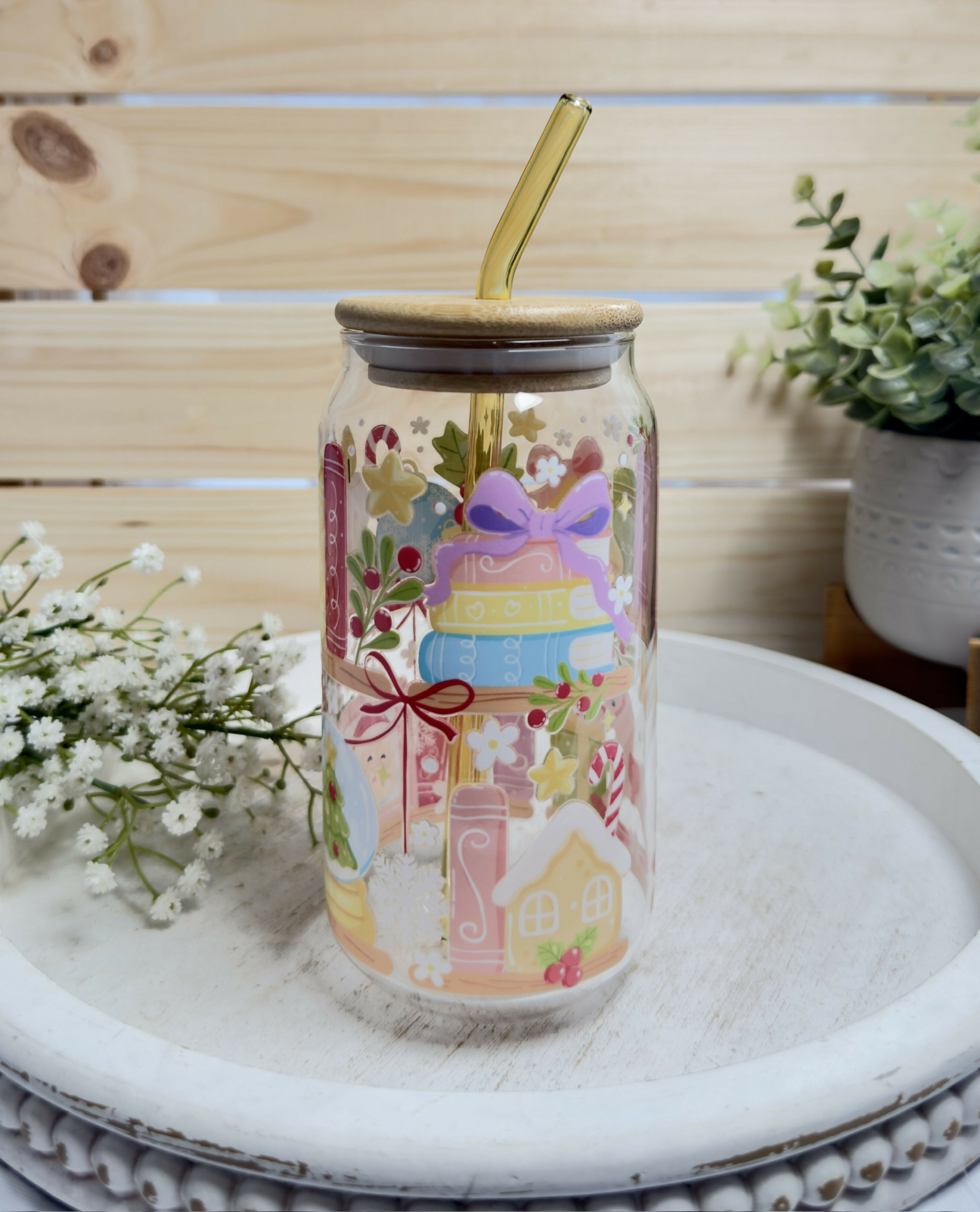 Glass Can Christmas Bookshelf Holiday