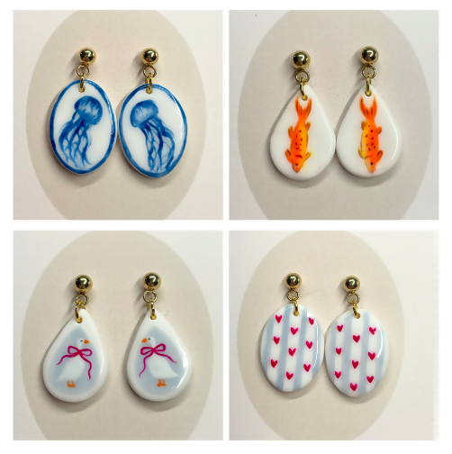 Polymer Clay Earrings With Gold Plated Fastenings