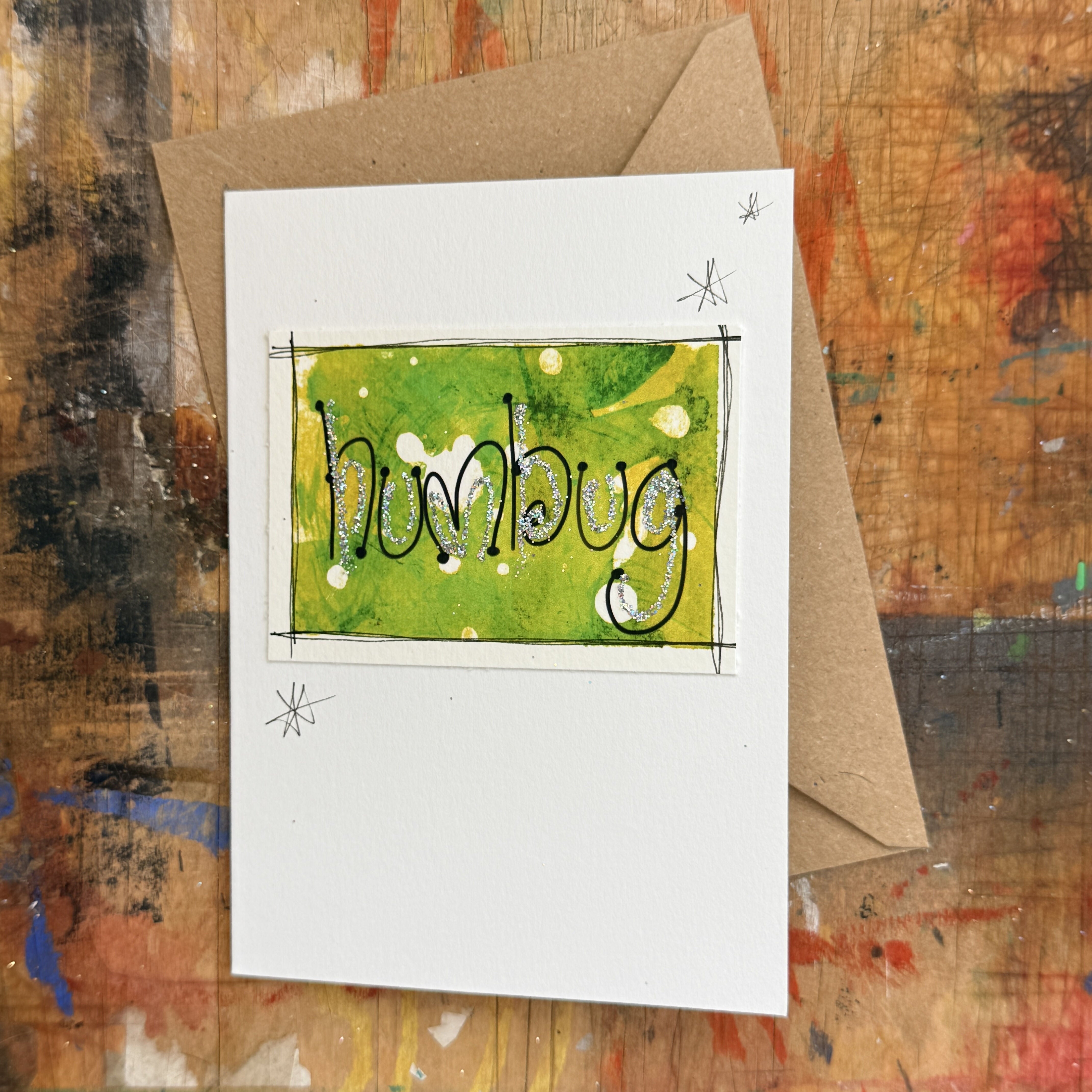 Abstract Sparkly Humbug Christmas Card