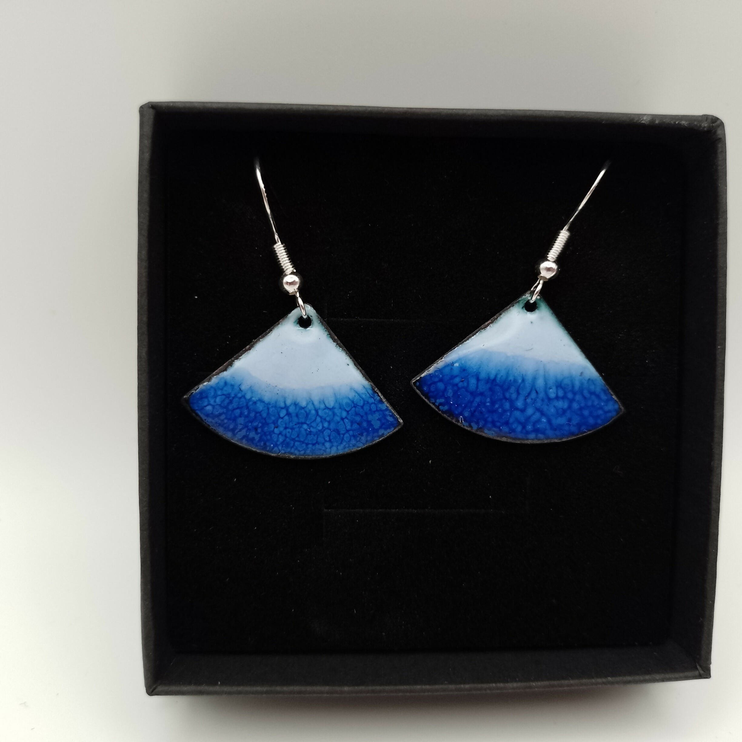 Dark and Light Blue Fan Enamel Fan Earrings