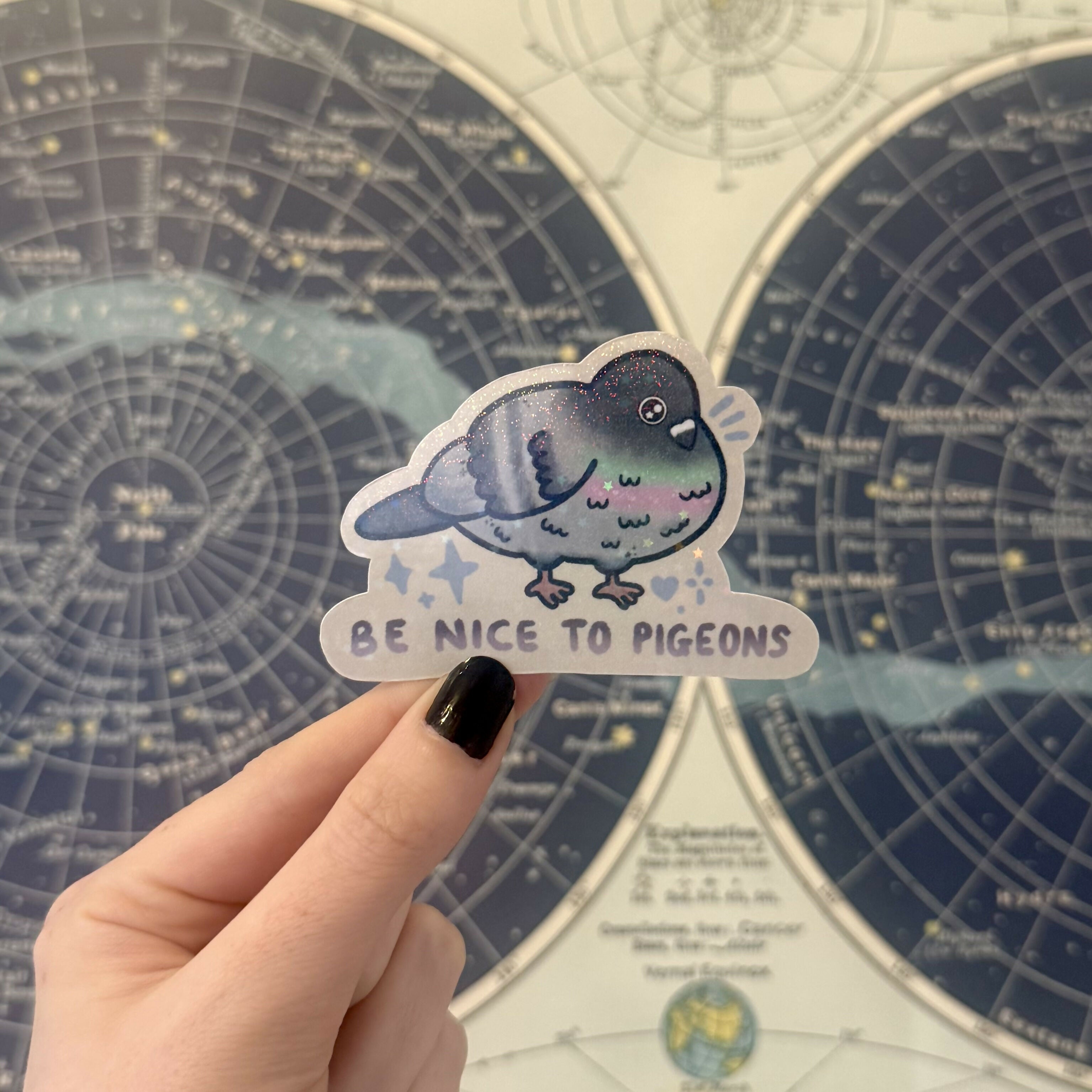 Be Nice to Pigeons Sparkly Holographic Sticker