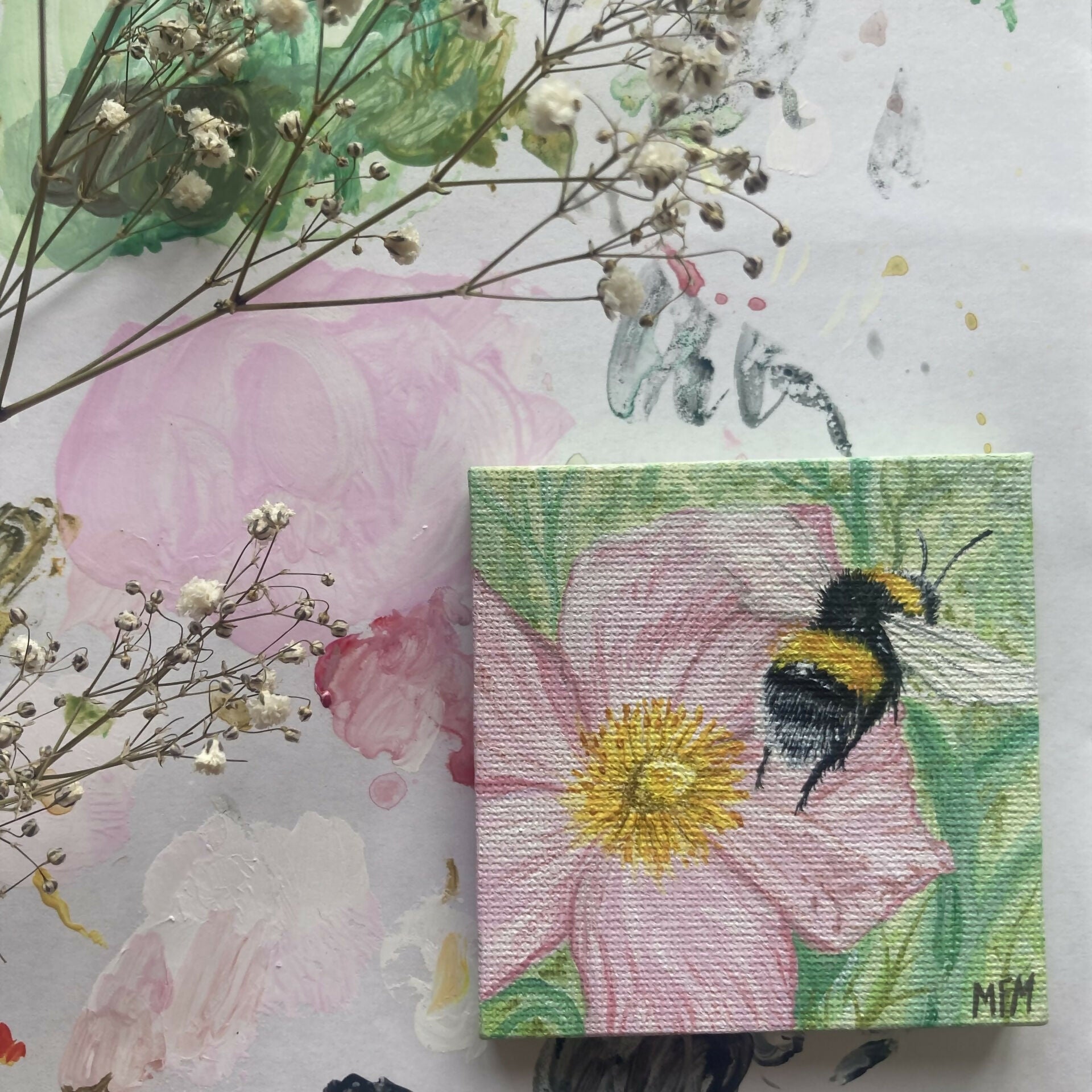 Original Acrylic Bee Painting 'Summertime' on Canvas