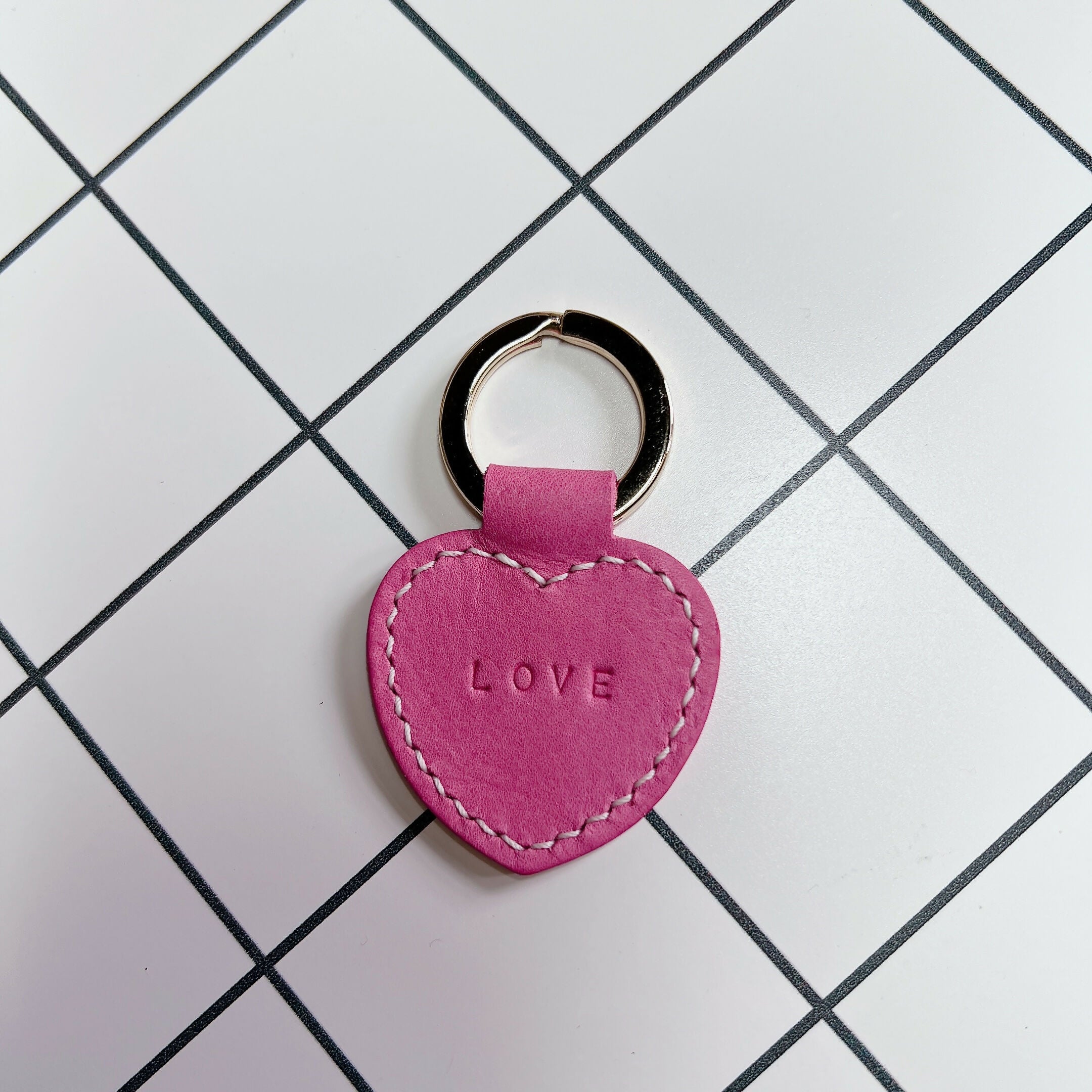 Heart Shaped Leather Keyring - LOVE