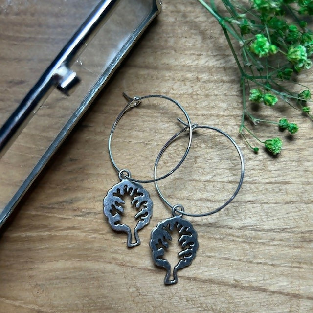 Silver Plated Hoops Featuring Tree Charms
