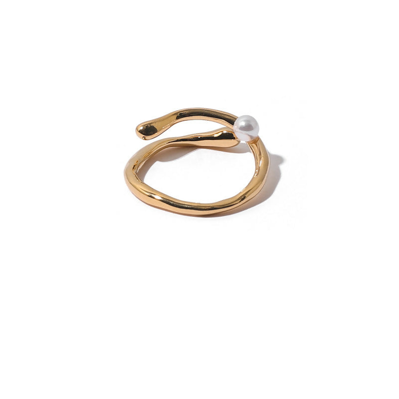 Modern Wave Shell Pearl Open Ring